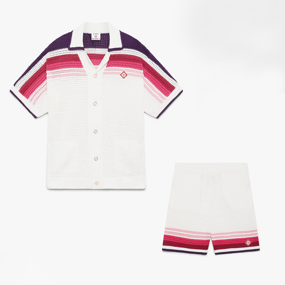 Designer white Clothing Casablanca White Stripe Short Sleeve Polo Shirt and Shorts #390414 | Nigo Office