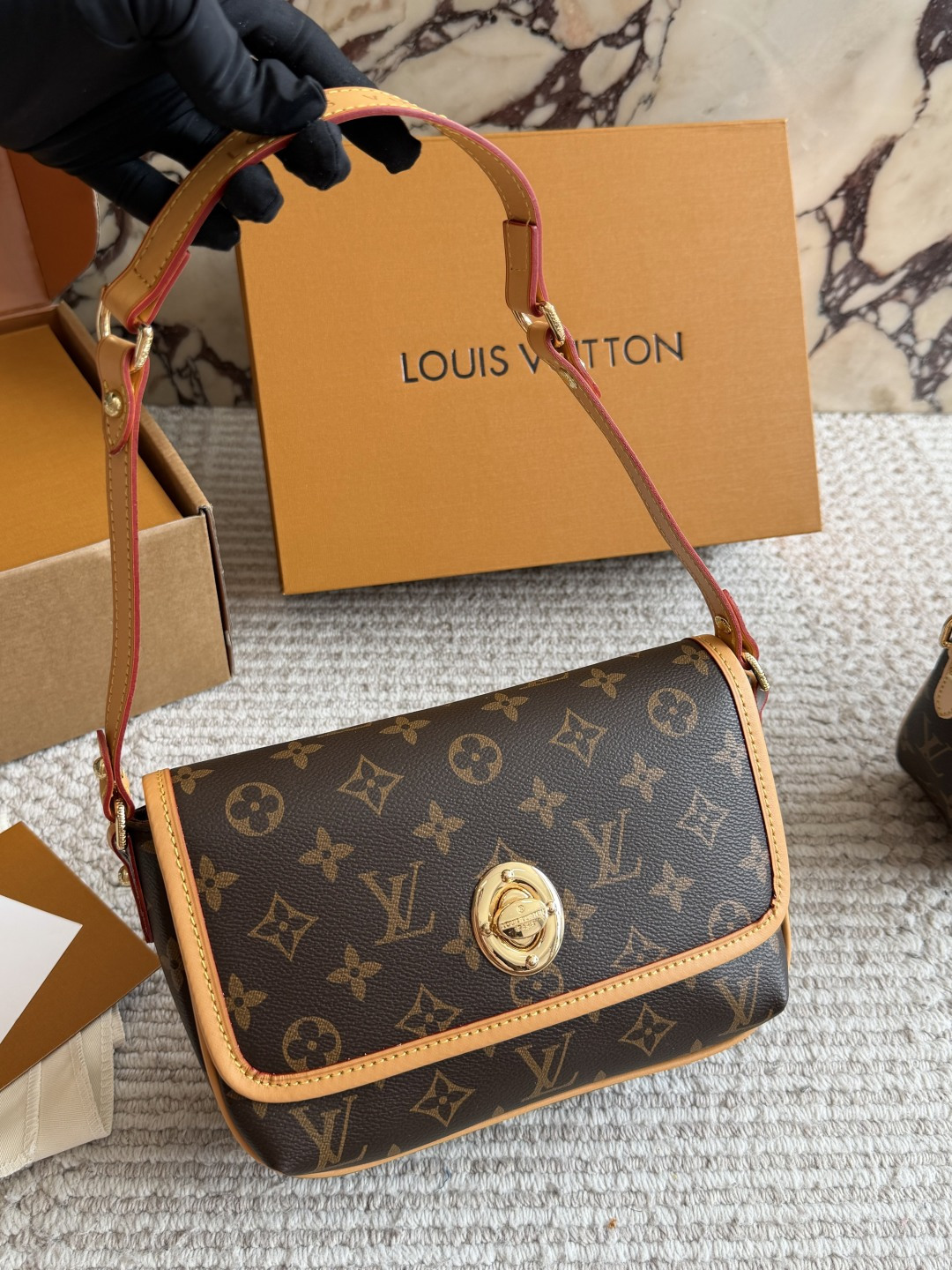 Louis Vuitton Vintage Canvas Crossbody Bag with Leather Trim and Gold-Tone Hardware (Replica)