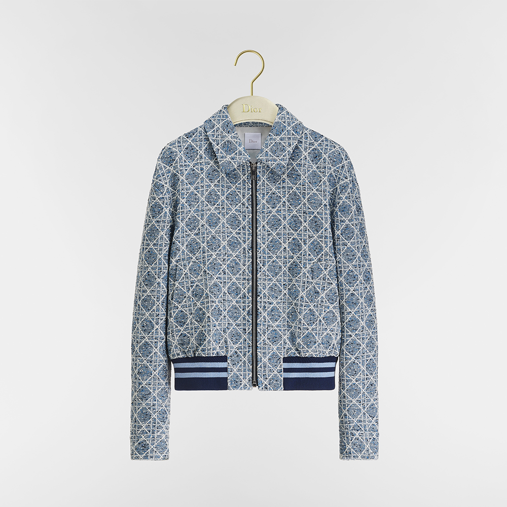 Dior blue Clothing DIOR Zipped Macrocannage Jacket Blue Cotton-Wool-Blend Tweed #393362 | Nigo Office