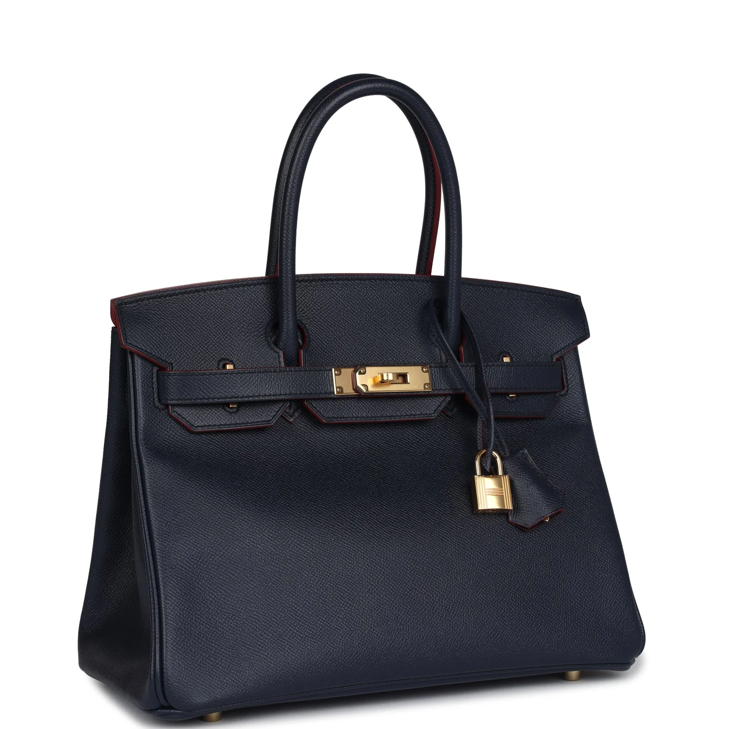 Hermes BirkinBleu Indigo and Rouge H Contour Epsom Gold Hardware