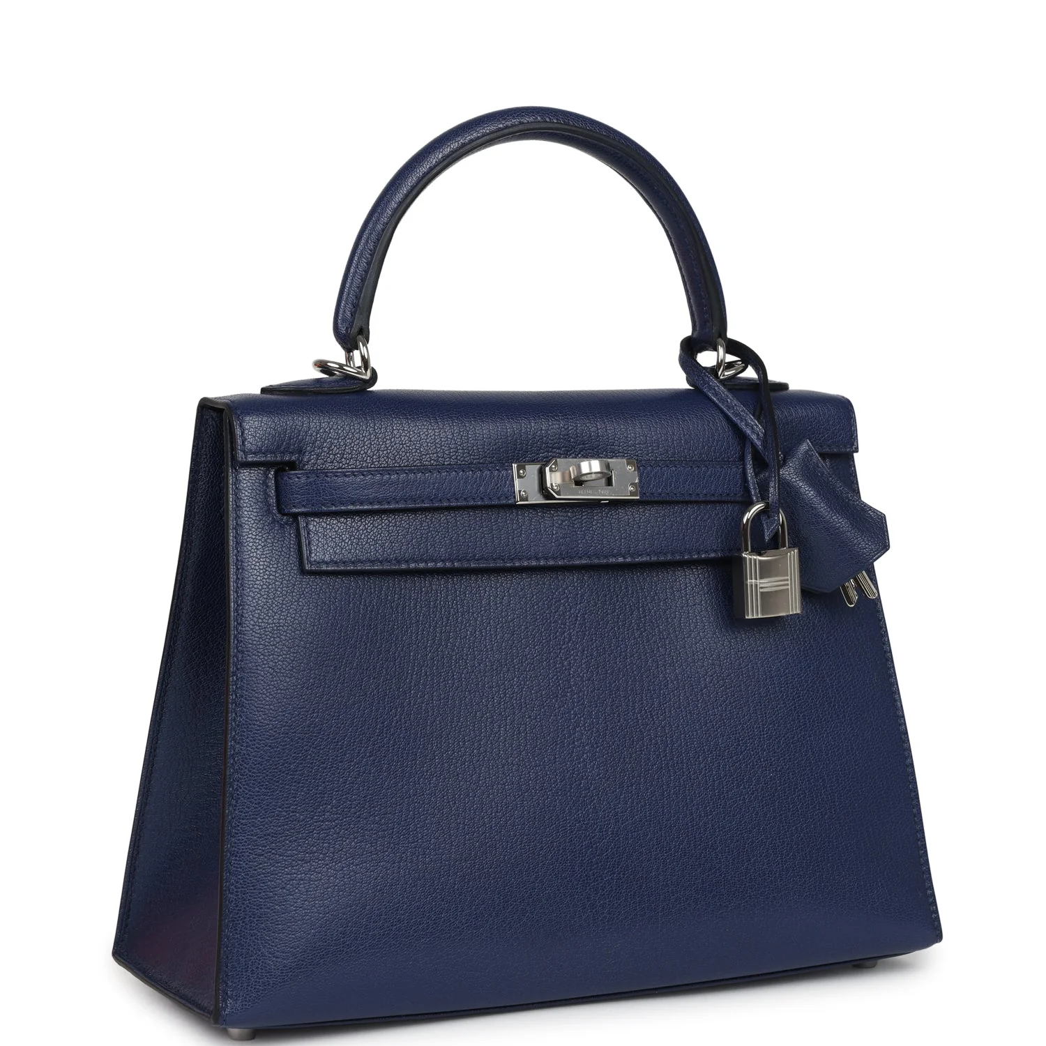 Hermes Kelly Sellier  Bleu Saphir Chevre Chamkila Palladium Hardware