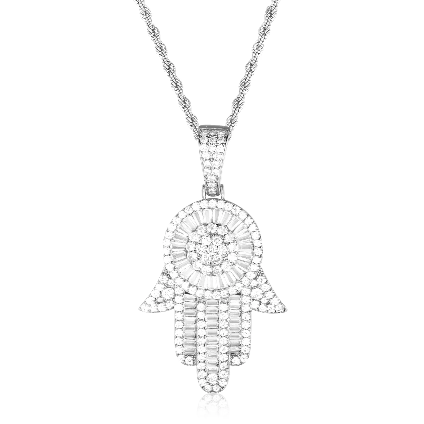 Emerald Cut Hamsa Hand Pendant