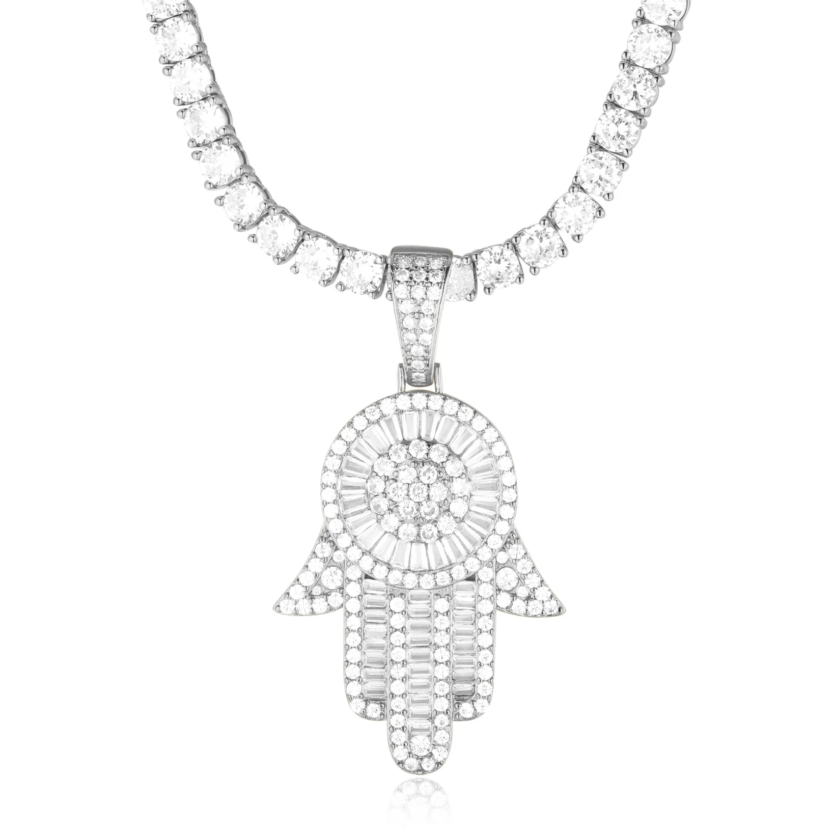 Emerald Cut Hamsa Hand Pendant