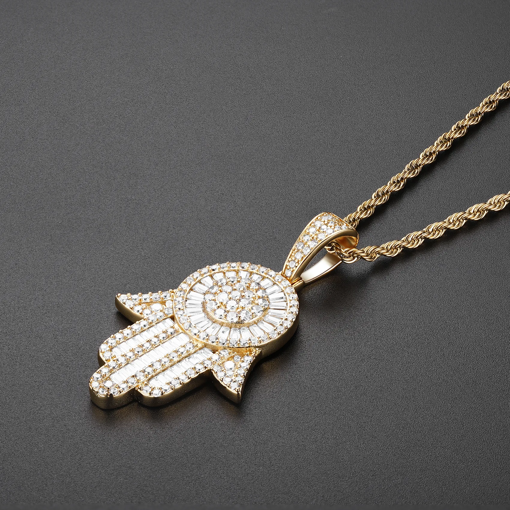 Emerald Cut Hamsa Hand Pendant