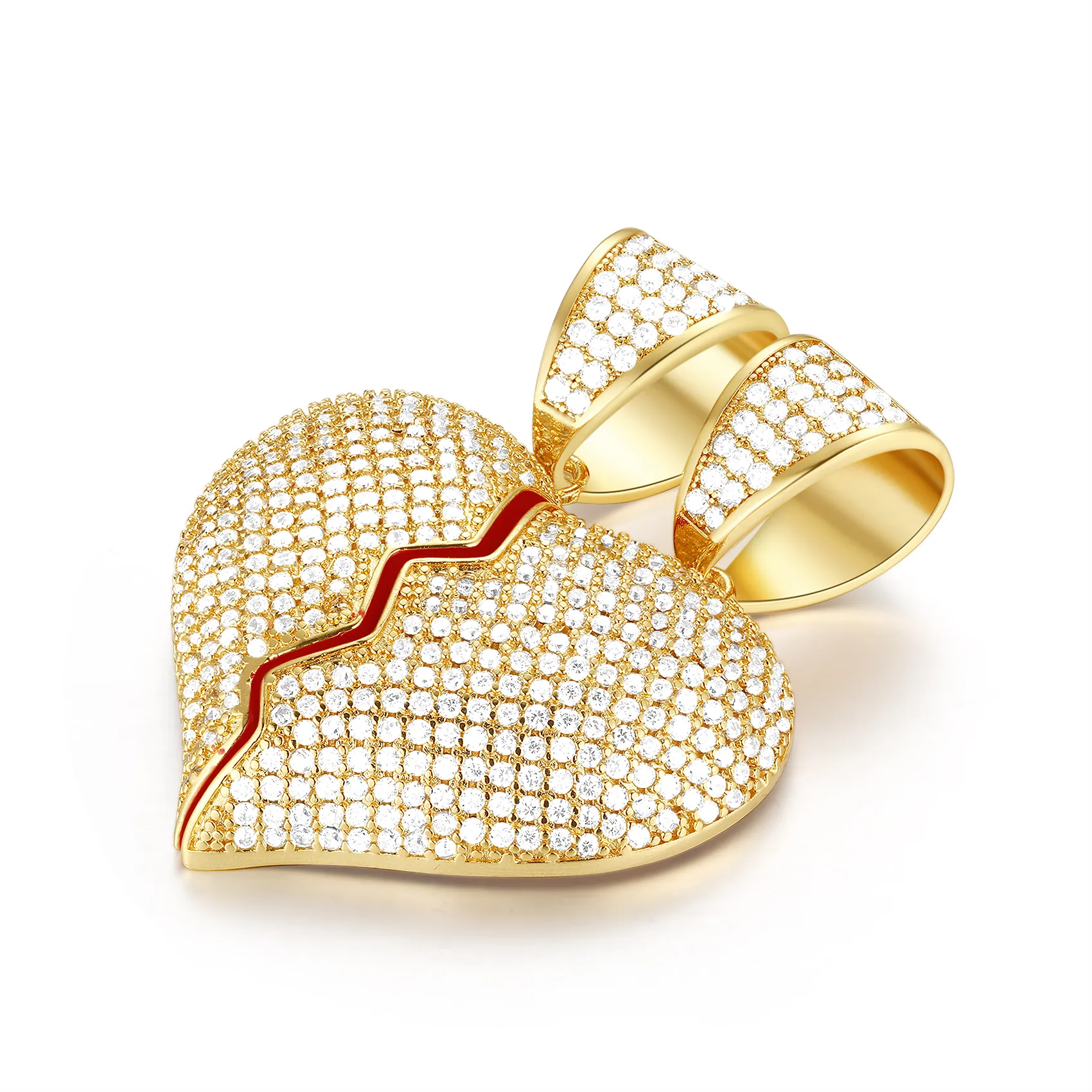 14K Gold 2 Half Broken Hearts Pendant