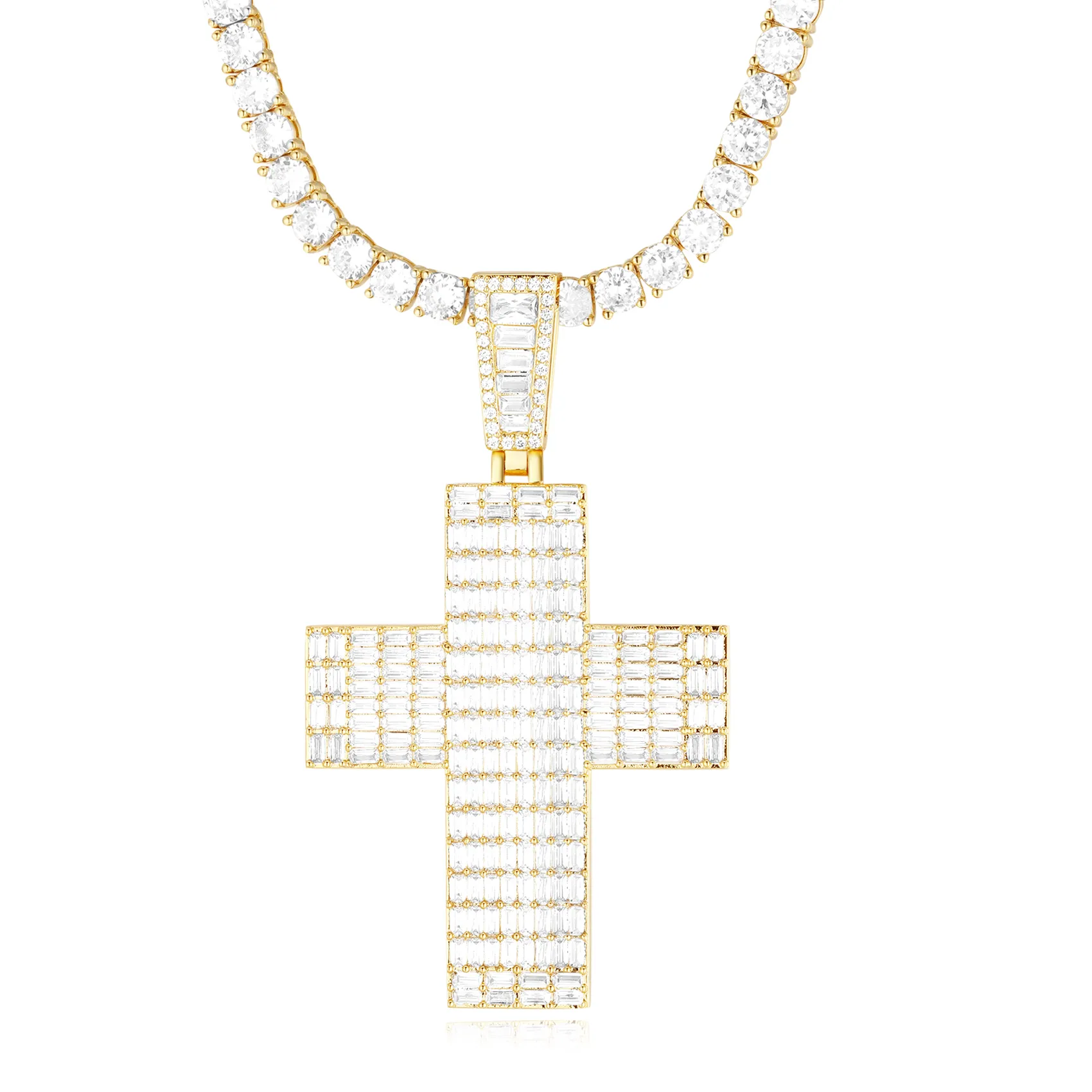 Emerald Cut Cross Pendant