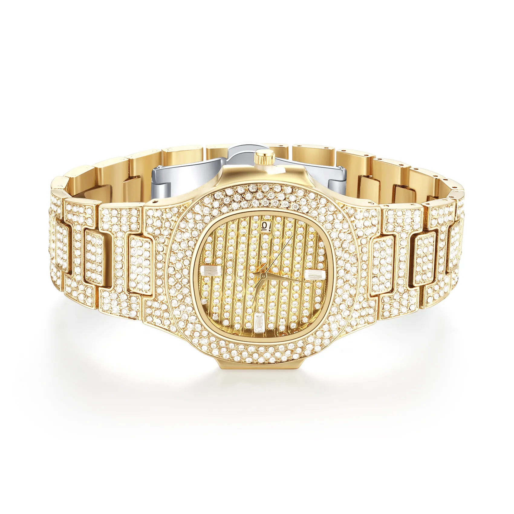 Round Cut Diamond Calendar Water Resistant Men's Quartz Watch