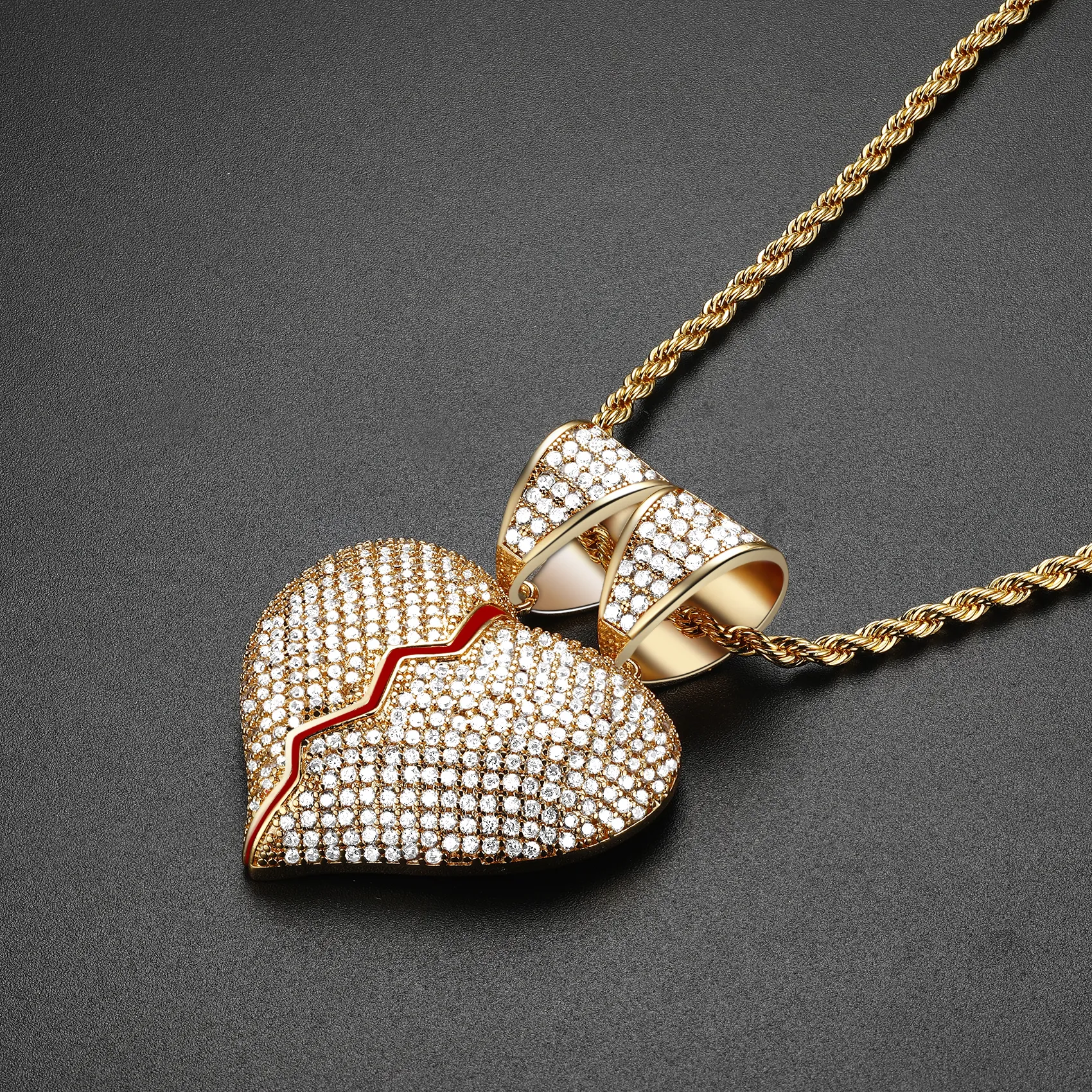 14K Gold 2 Half Broken Hearts Pendant