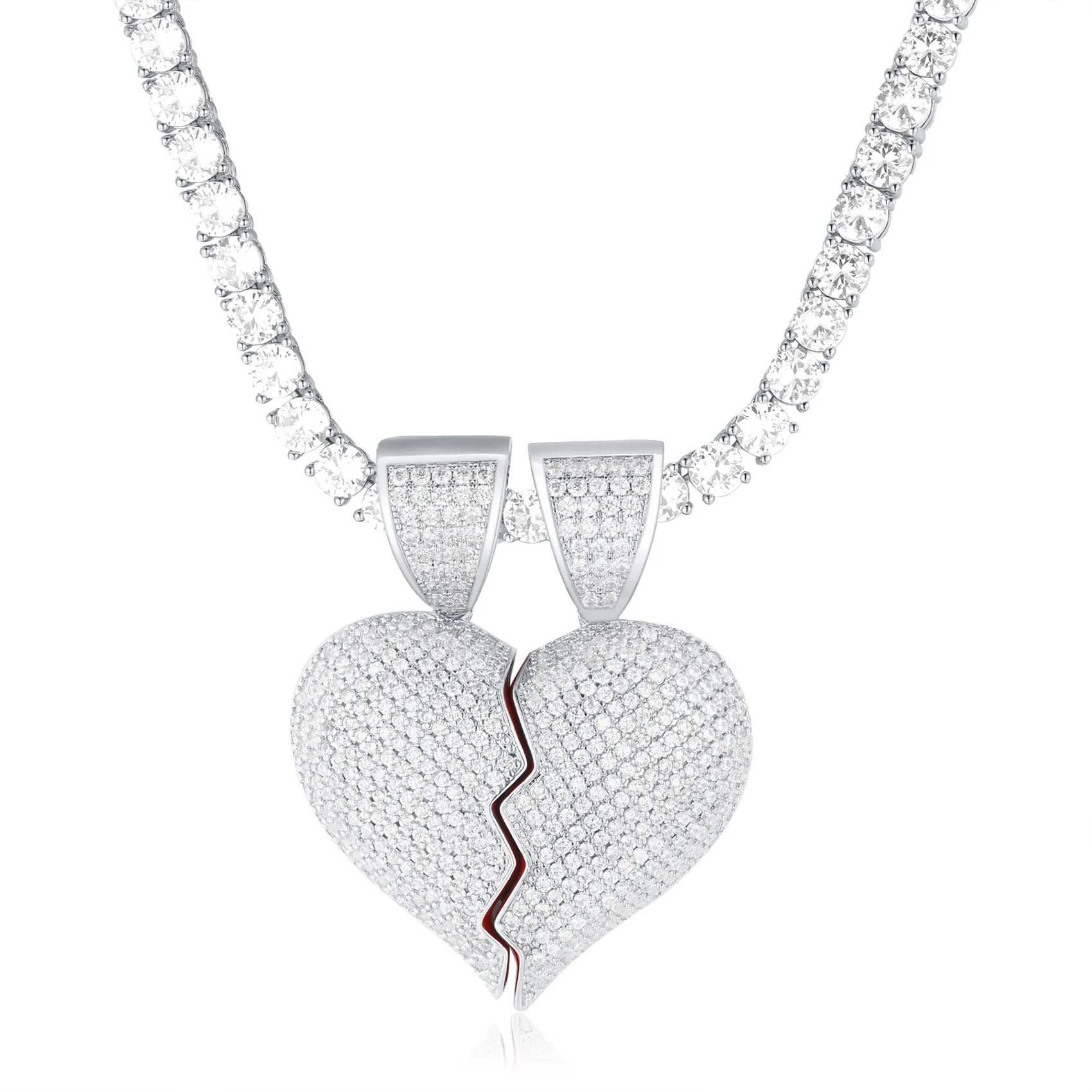 14K Gold 2 Half Broken Hearts Pendant