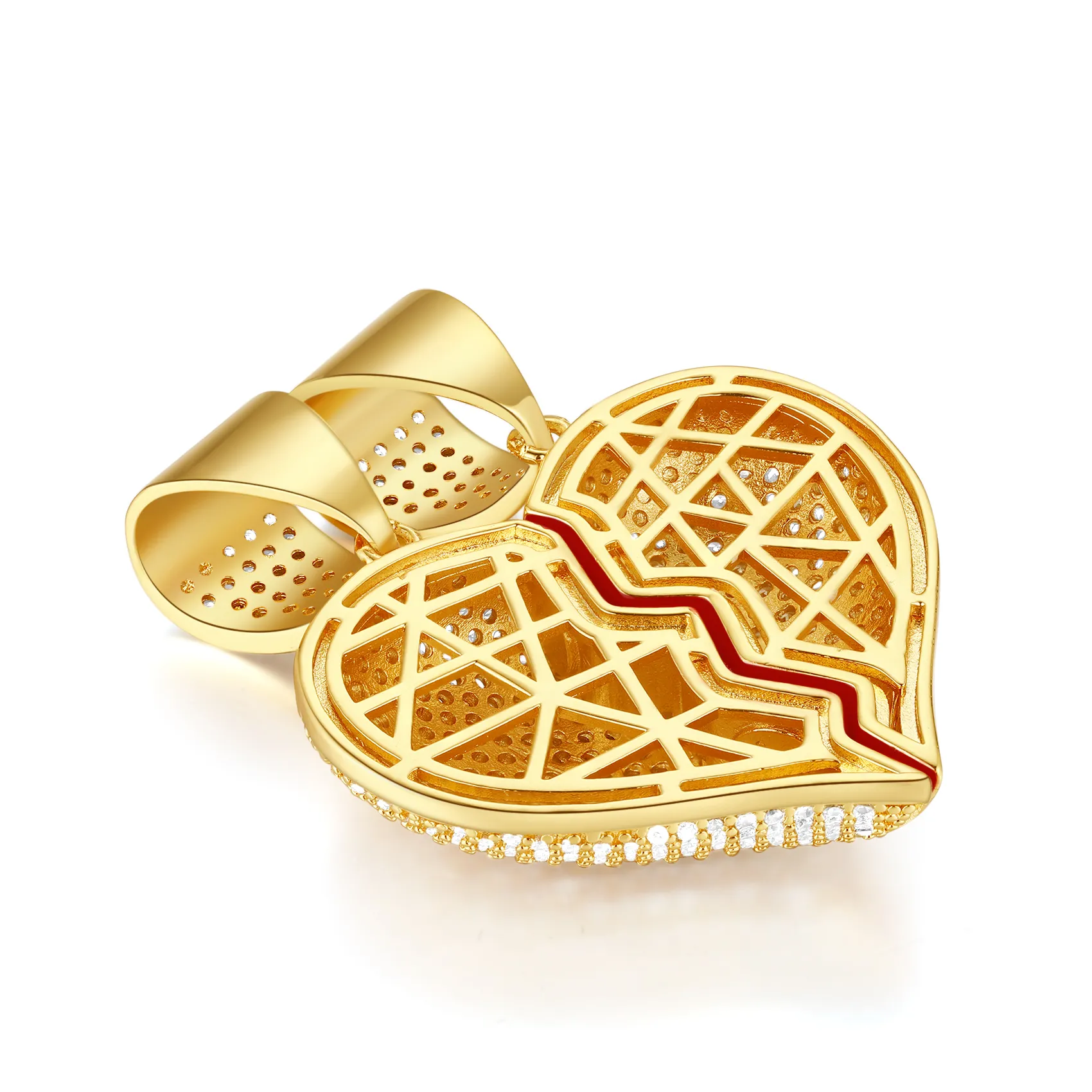 14K Gold 2 Half Broken Hearts Pendant