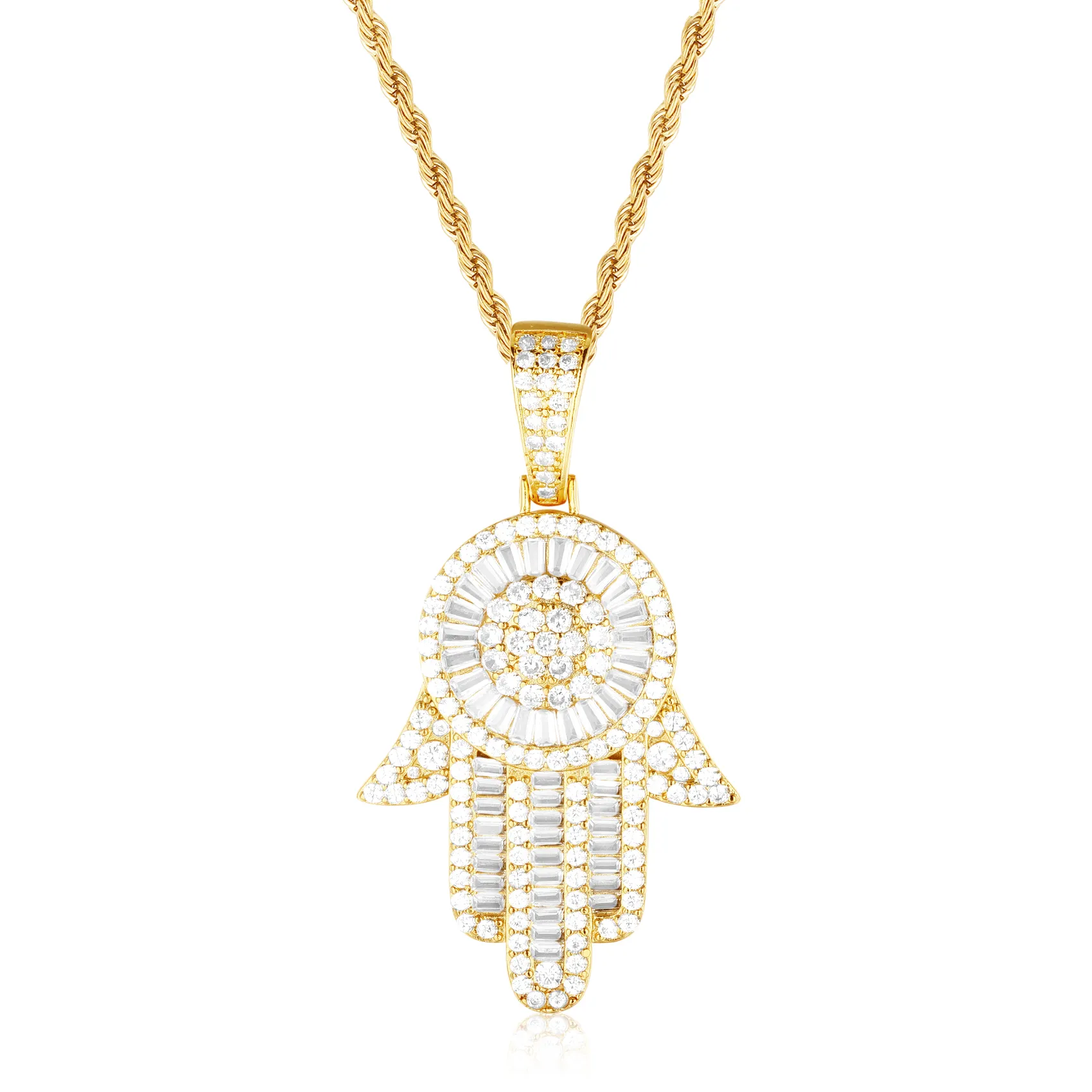 Emerald Cut Hamsa Hand Pendant