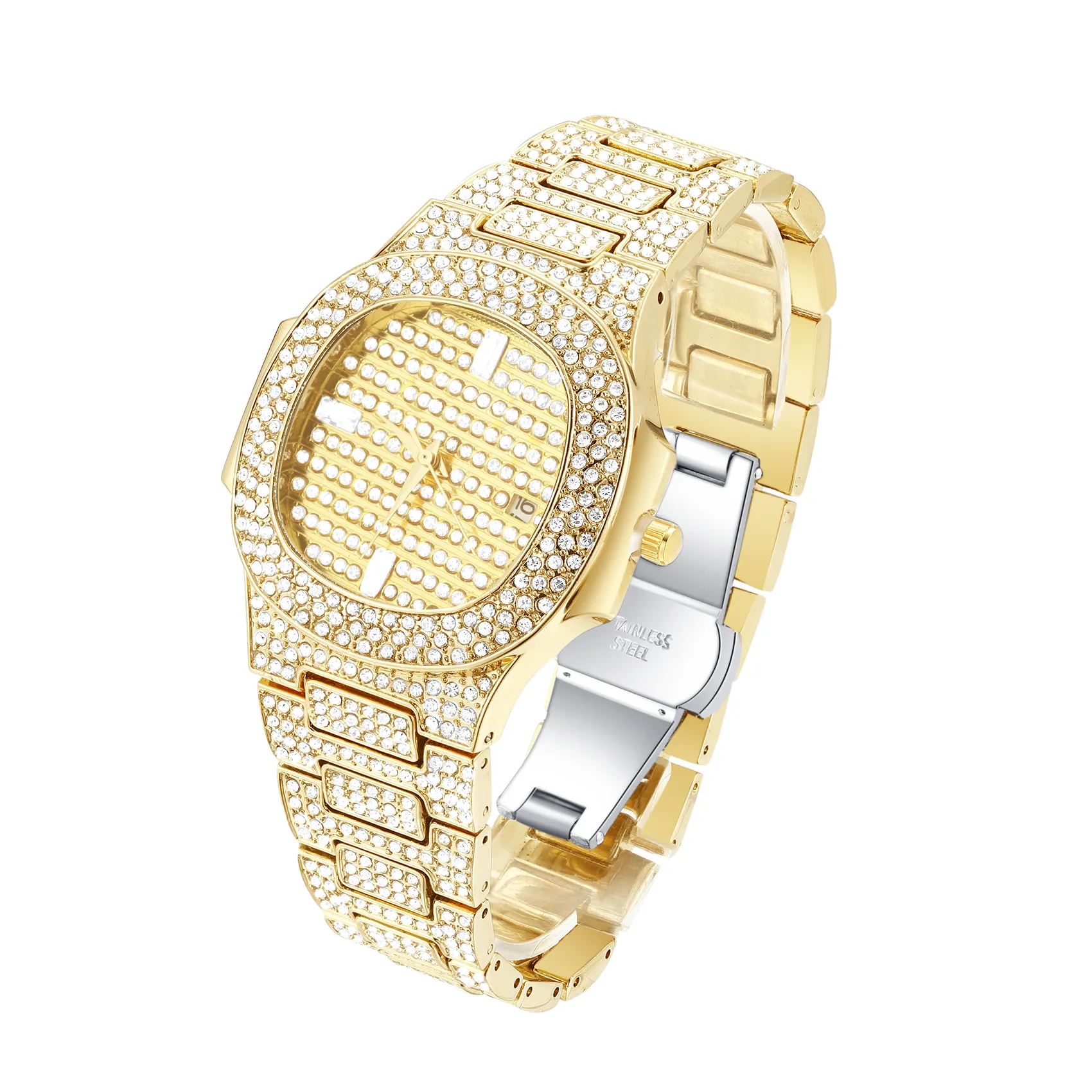 Round Cut Diamond Calendar Water Resistant Men's Quartz Watch