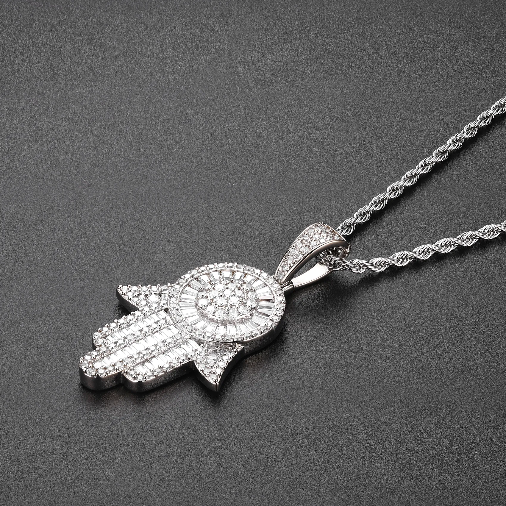 Emerald Cut Hamsa Hand Pendant