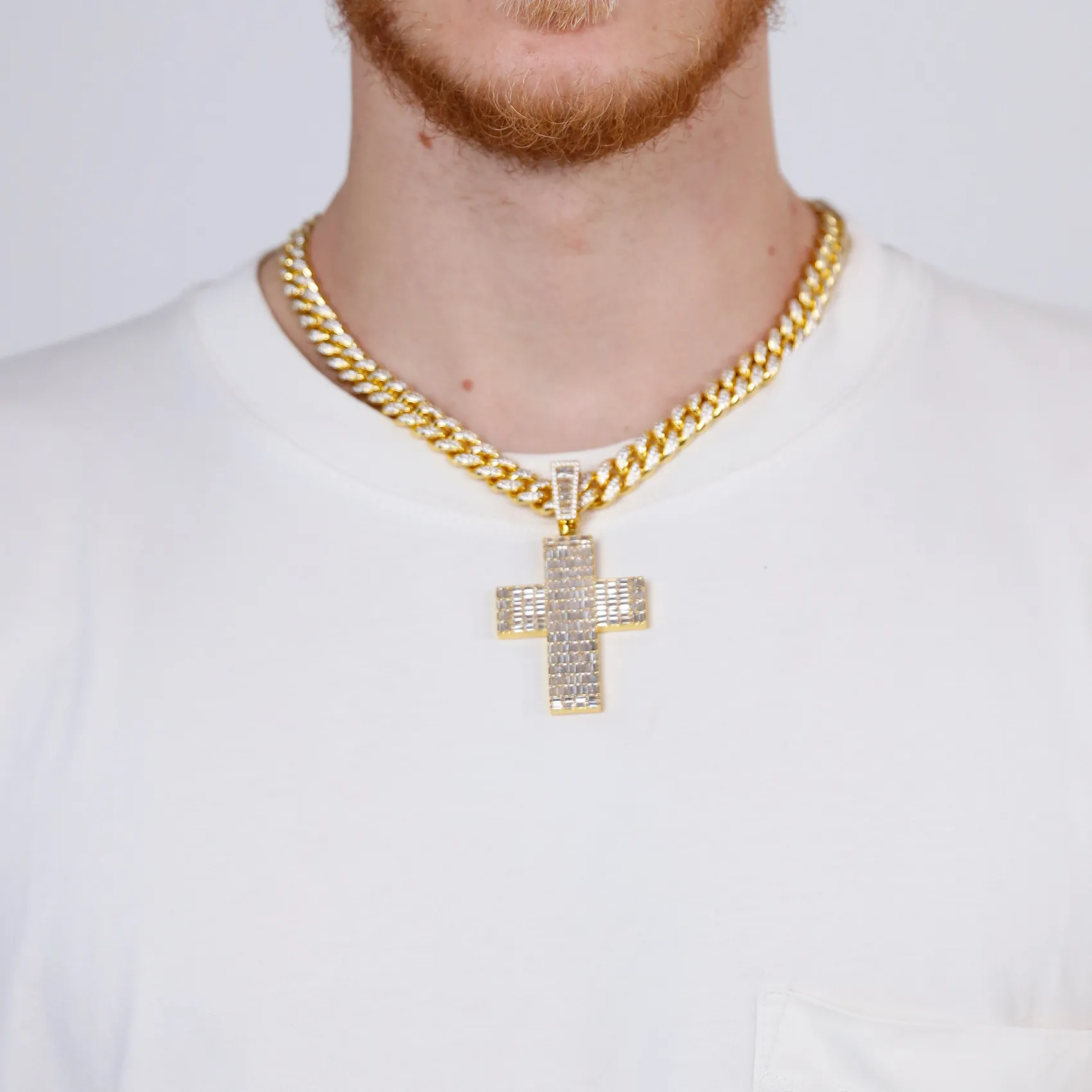 Emerald Cut Cross Pendant