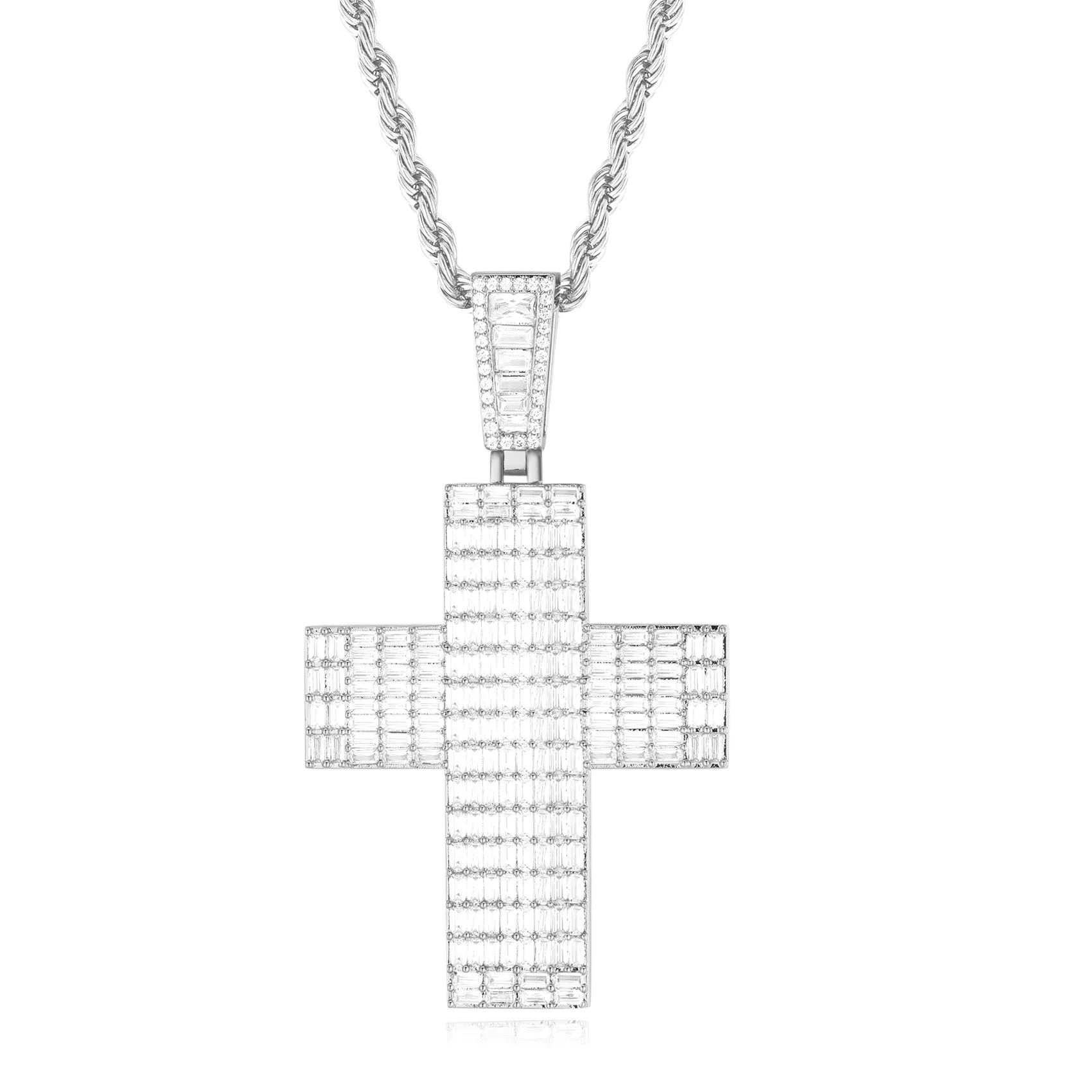 Emerald Cut Cross Pendant