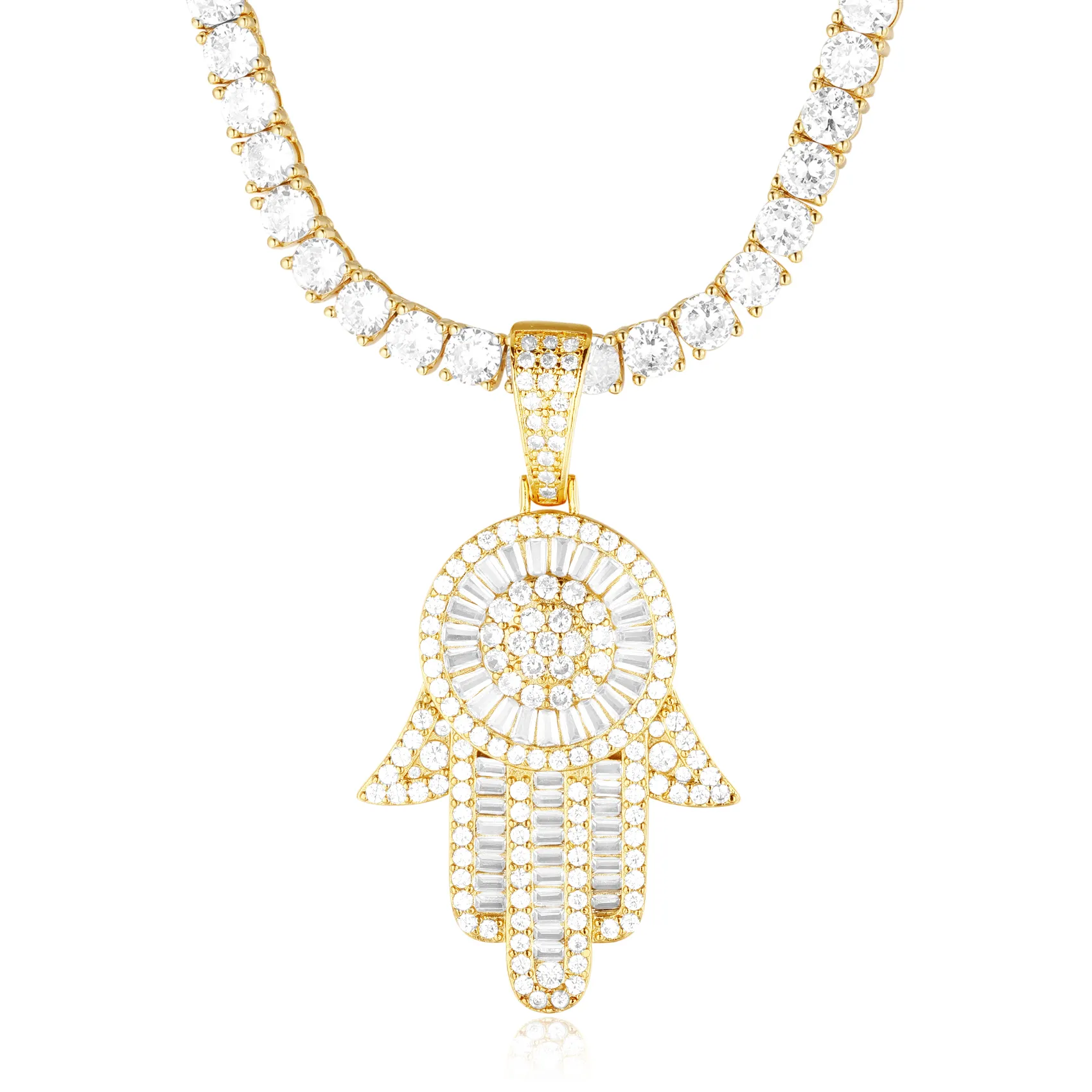 Emerald Cut Hamsa Hand Pendant