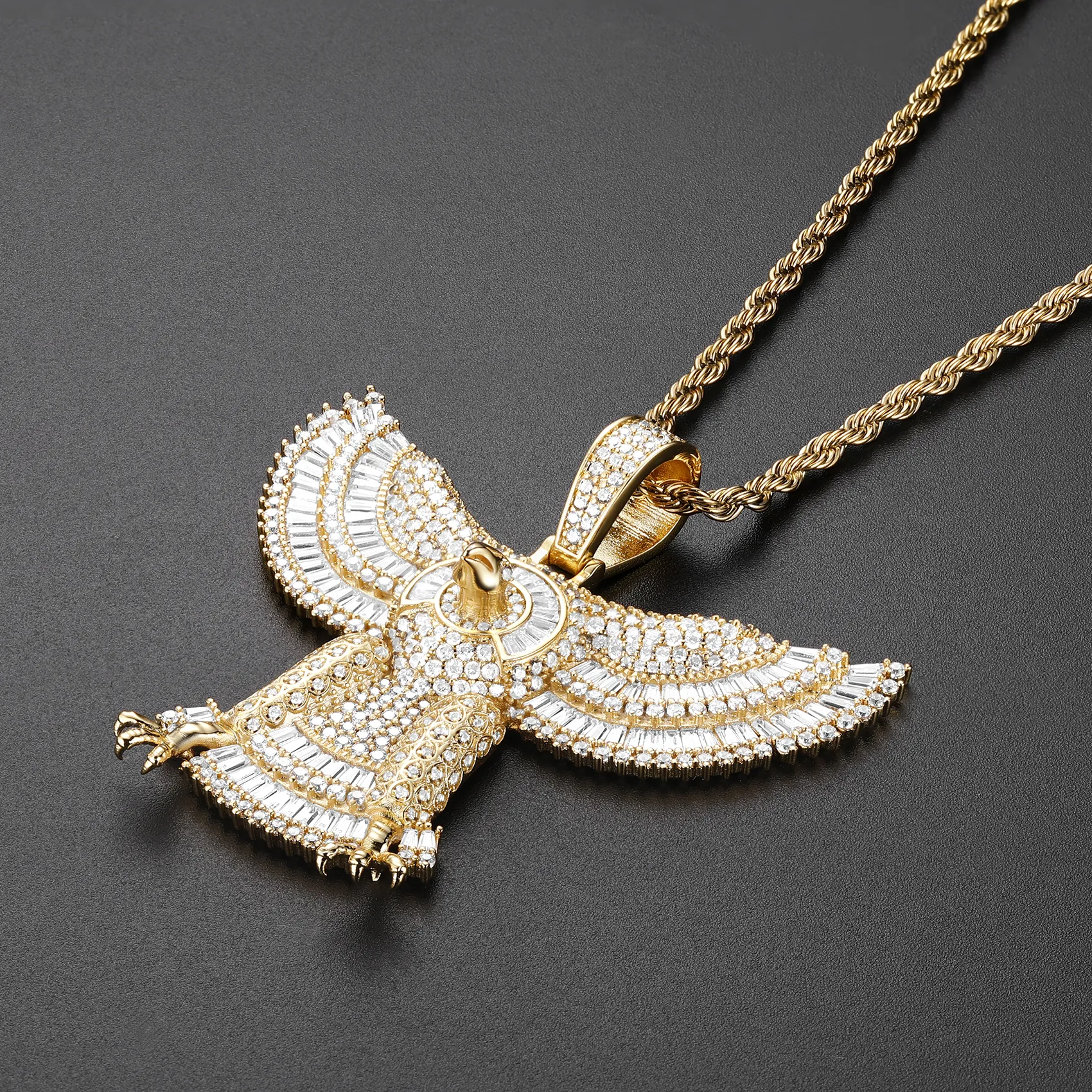 14K Gold Raptor Eagle Pendant