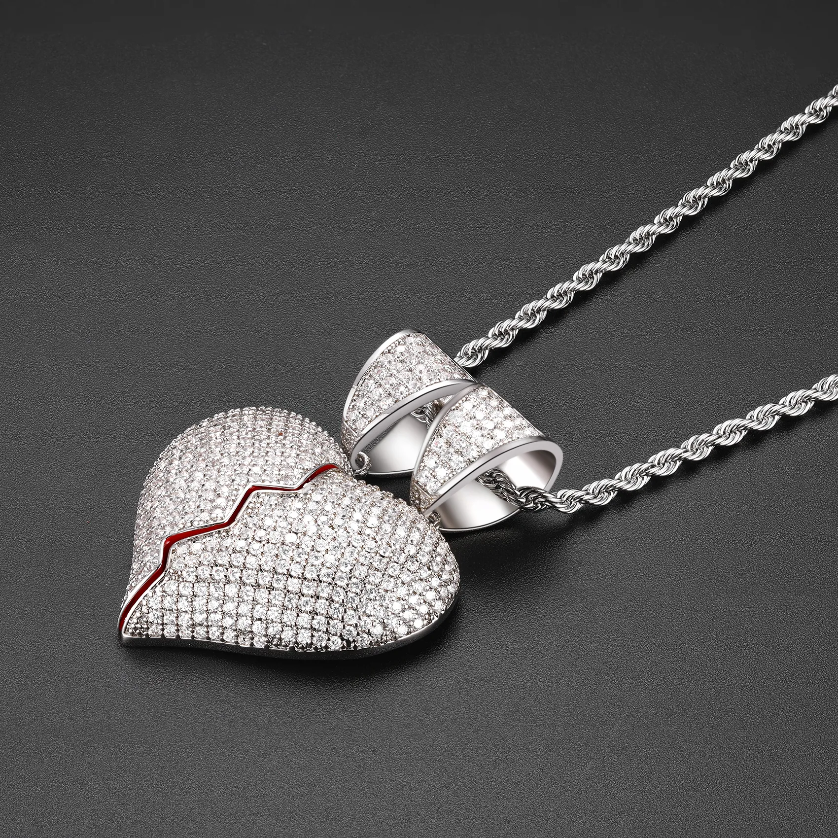 14K Gold 2 Half Broken Hearts Pendant