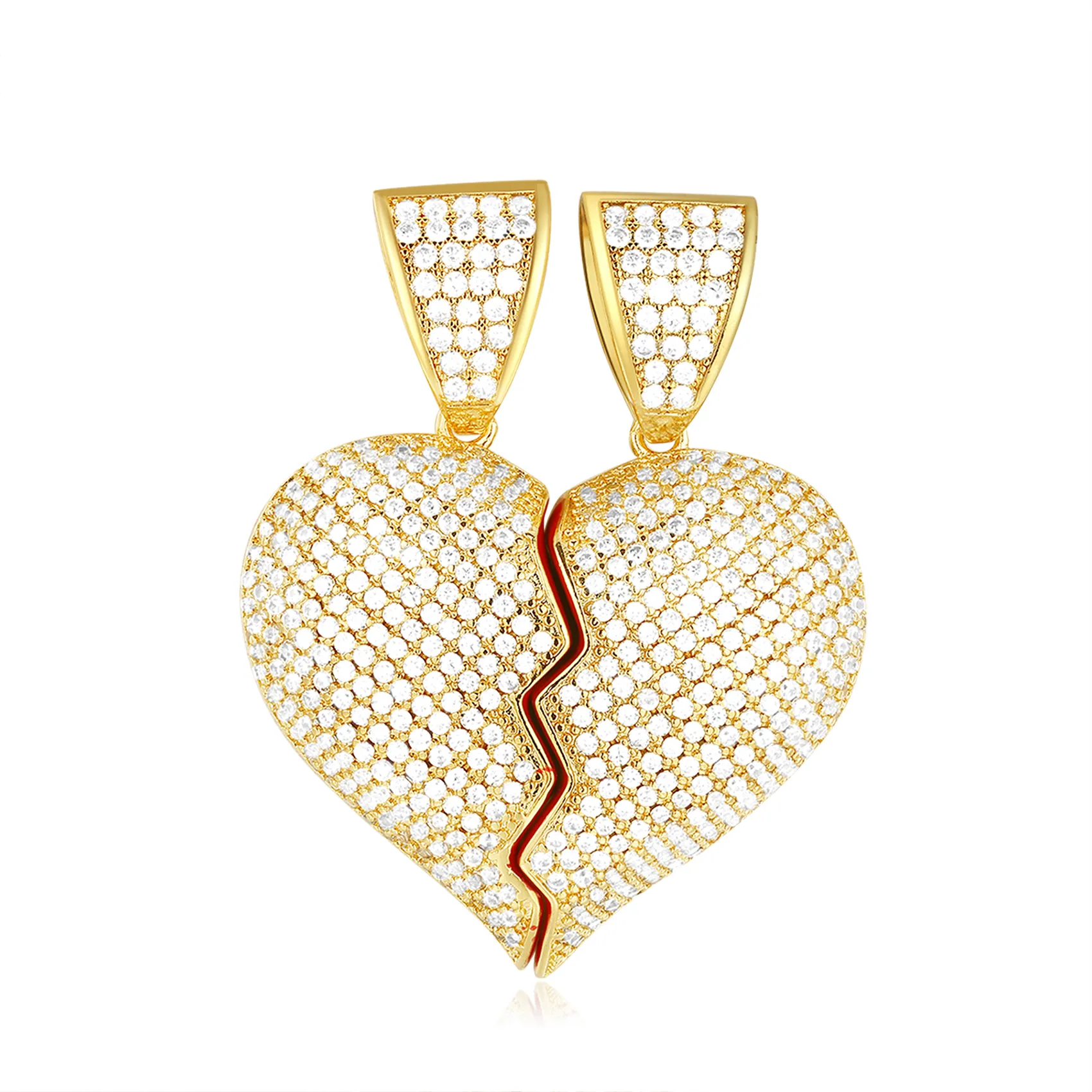 14K Gold 2 Half Broken Hearts Pendant