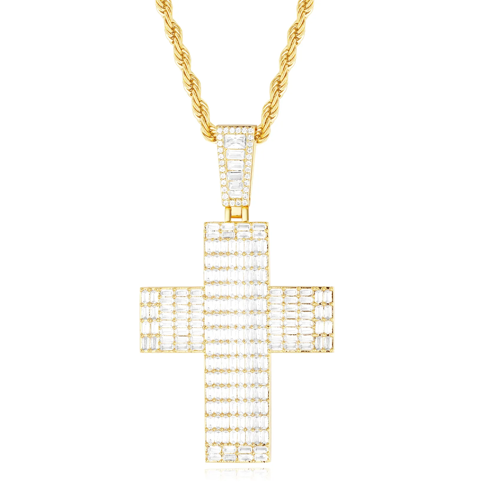 Emerald Cut Cross Pendant