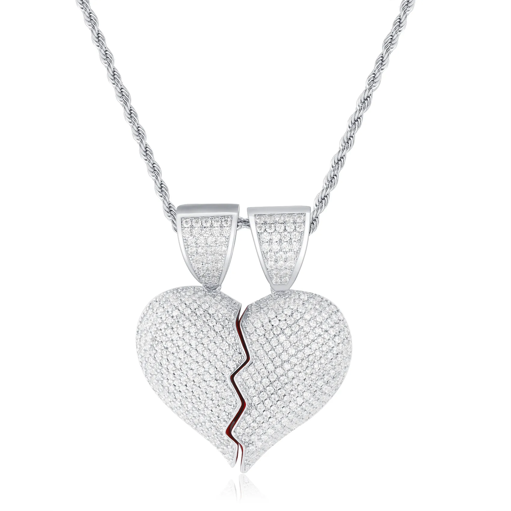 14K Gold 2 Half Broken Hearts Pendant