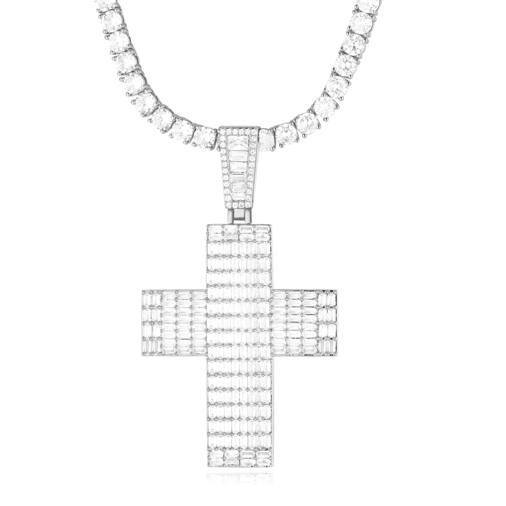 Emerald Cut Cross Pendant