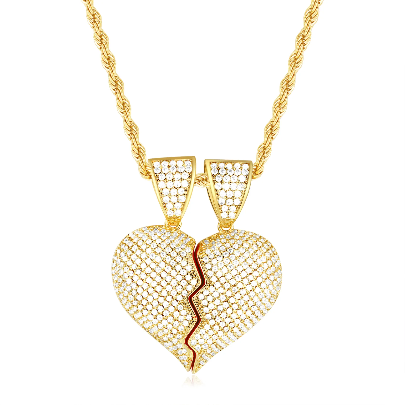 14K Gold 2 Half Broken Hearts Pendant