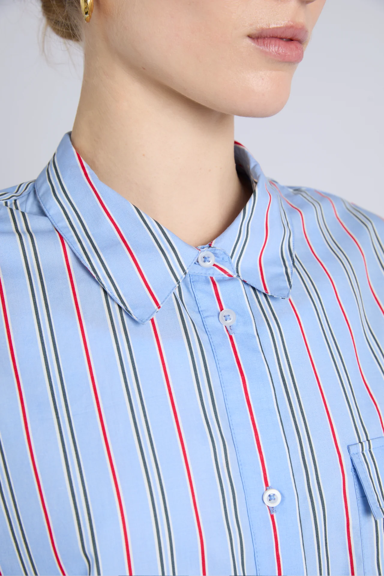 kendall ruffle shirt- bold blue stripe