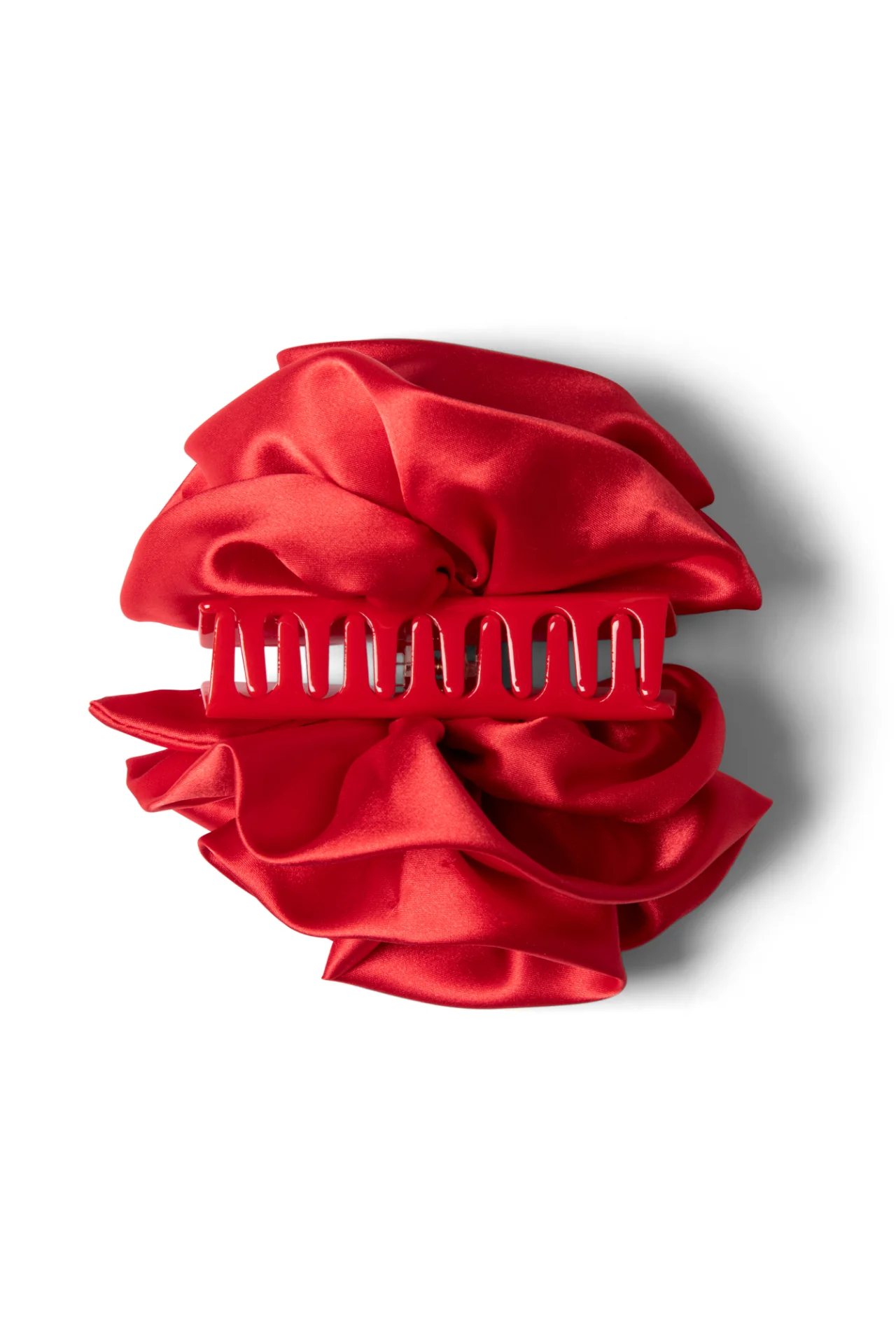 oversized satin rose hairclip in red