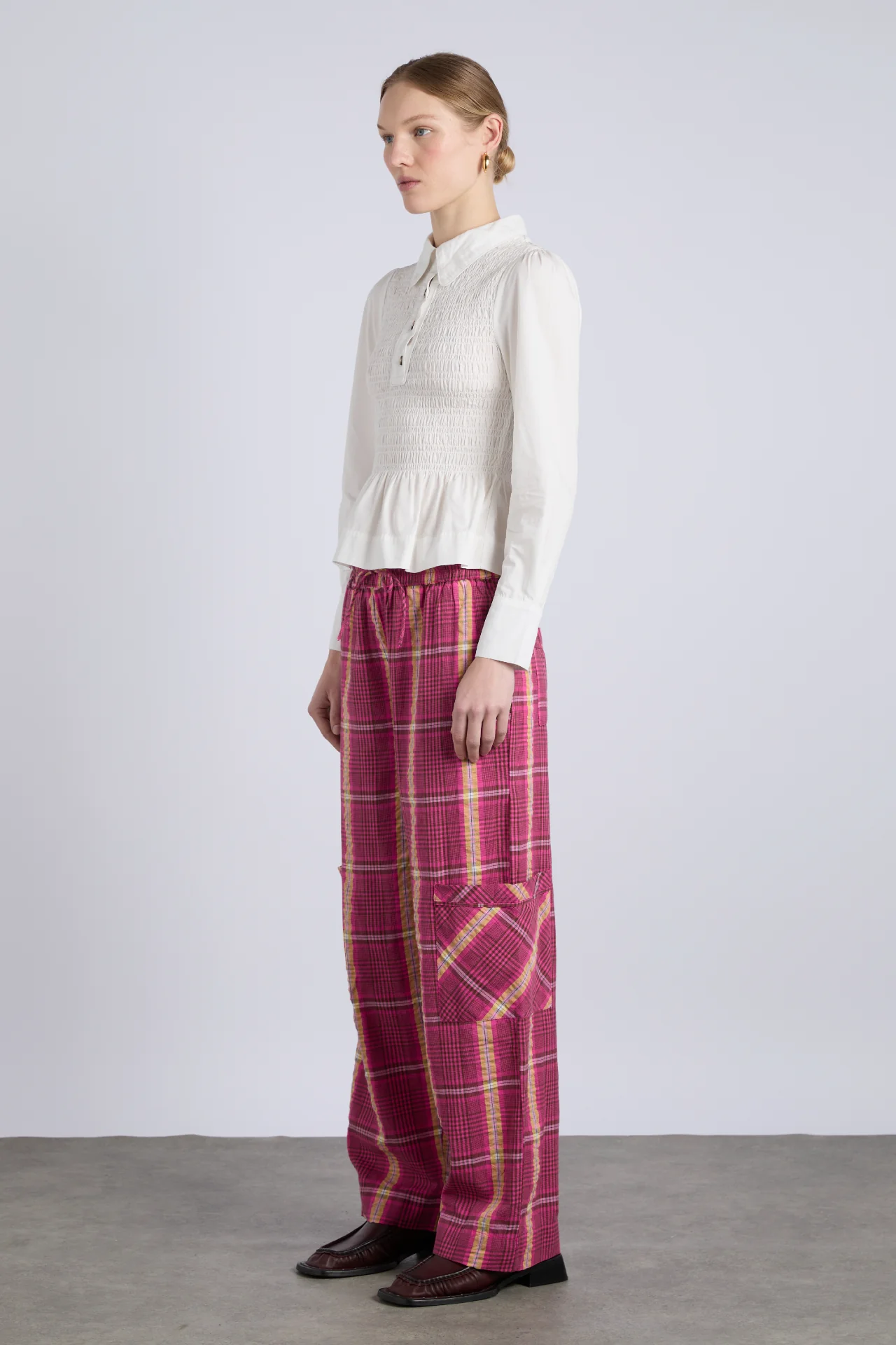 harrison trouser - pink/khaki check
