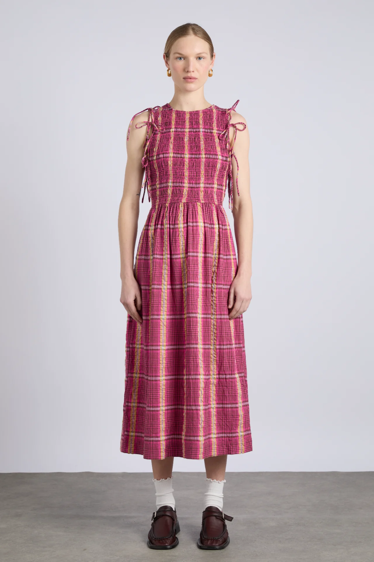 becca multi-way midi dress - pink/khaki/check