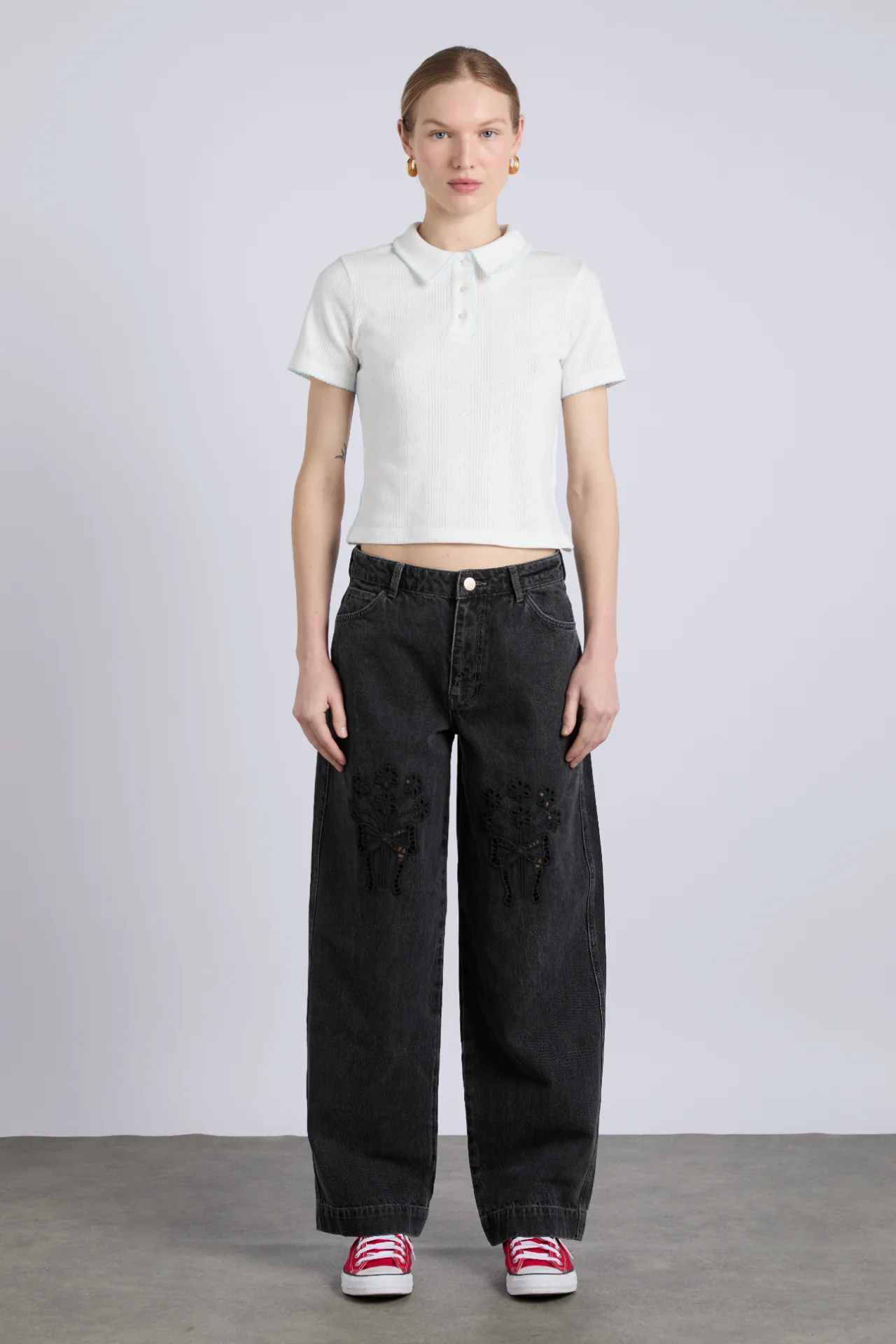 devon pointelle polo tee - white