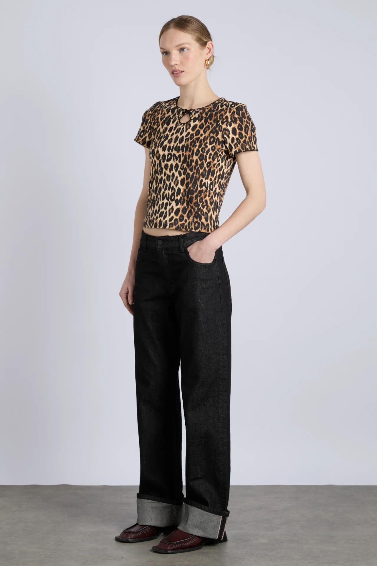 marnie short sleeve pointelle tee - leopard