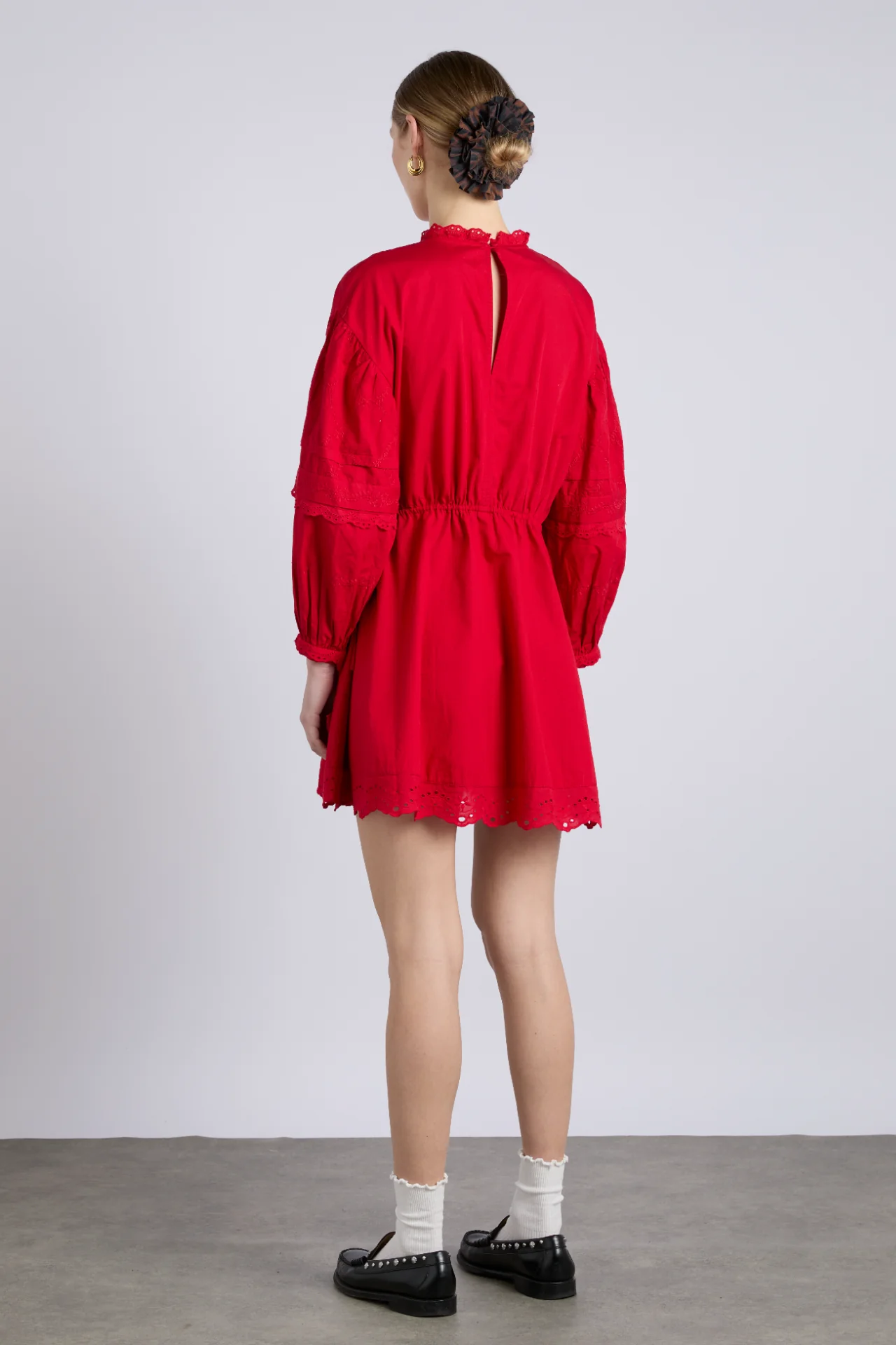 clancy all over embroidered mini dress - red