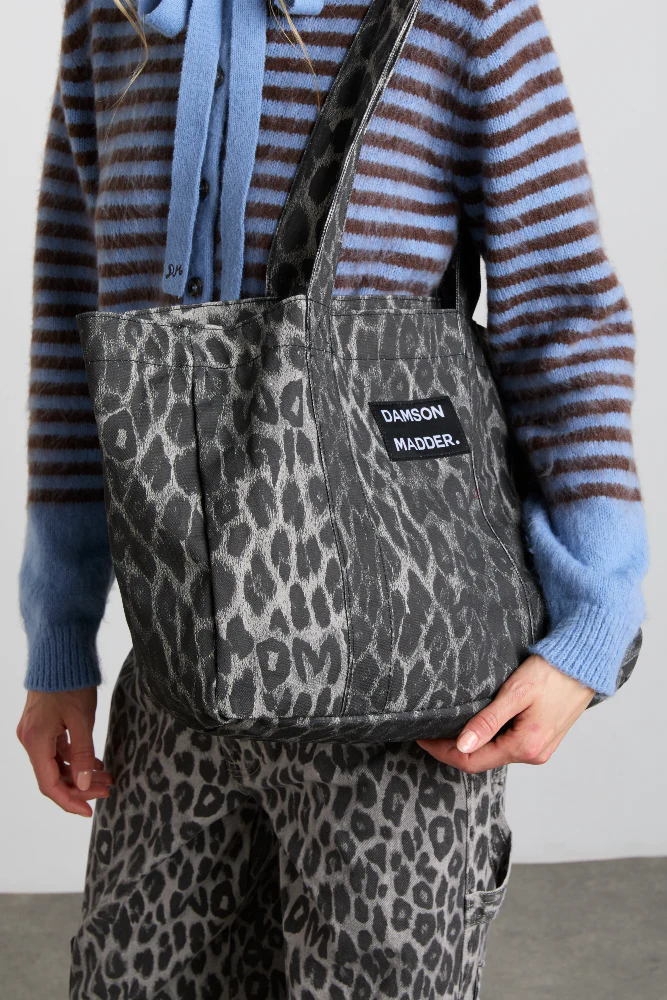 canvas tote bag in grey leopard print