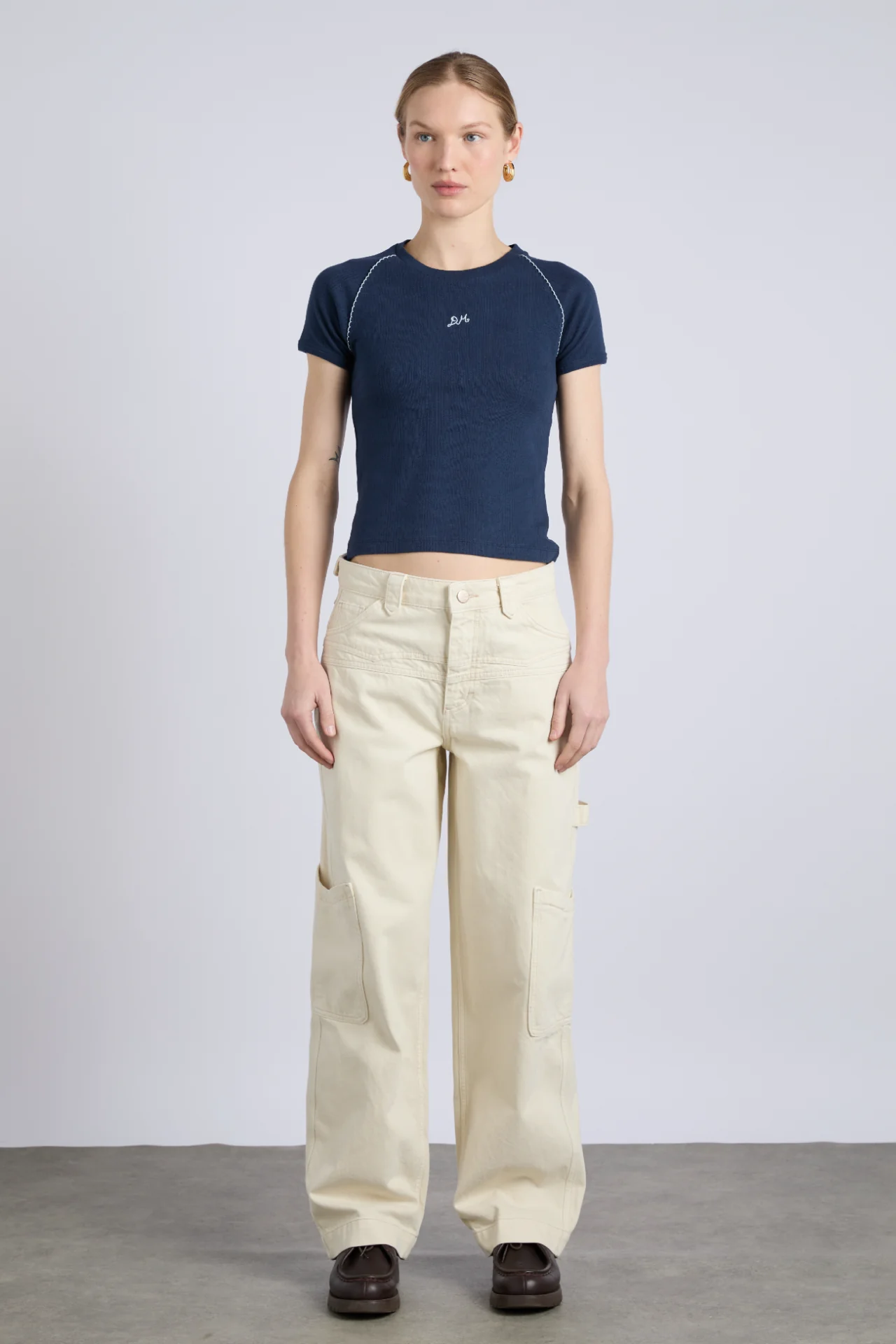 aster pointelle raglan baby tee - navy