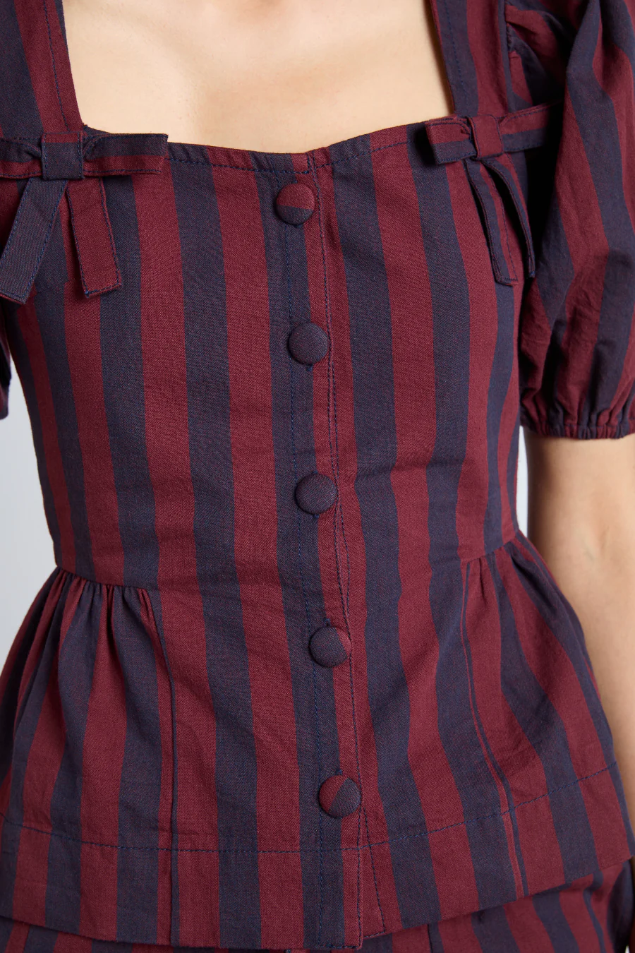 harriet blouse - burgundy and navy stripe