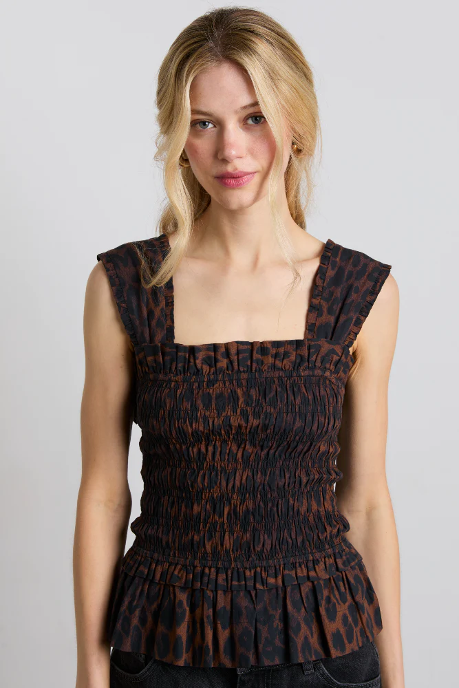 tish shirred cami - dark leopard