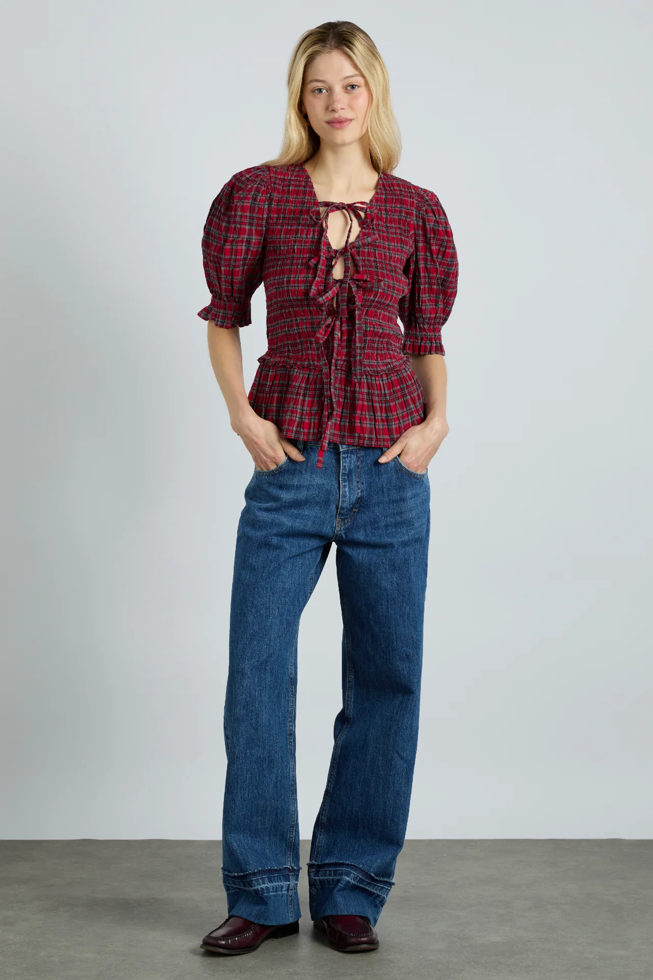 bluebelle blouse - red check