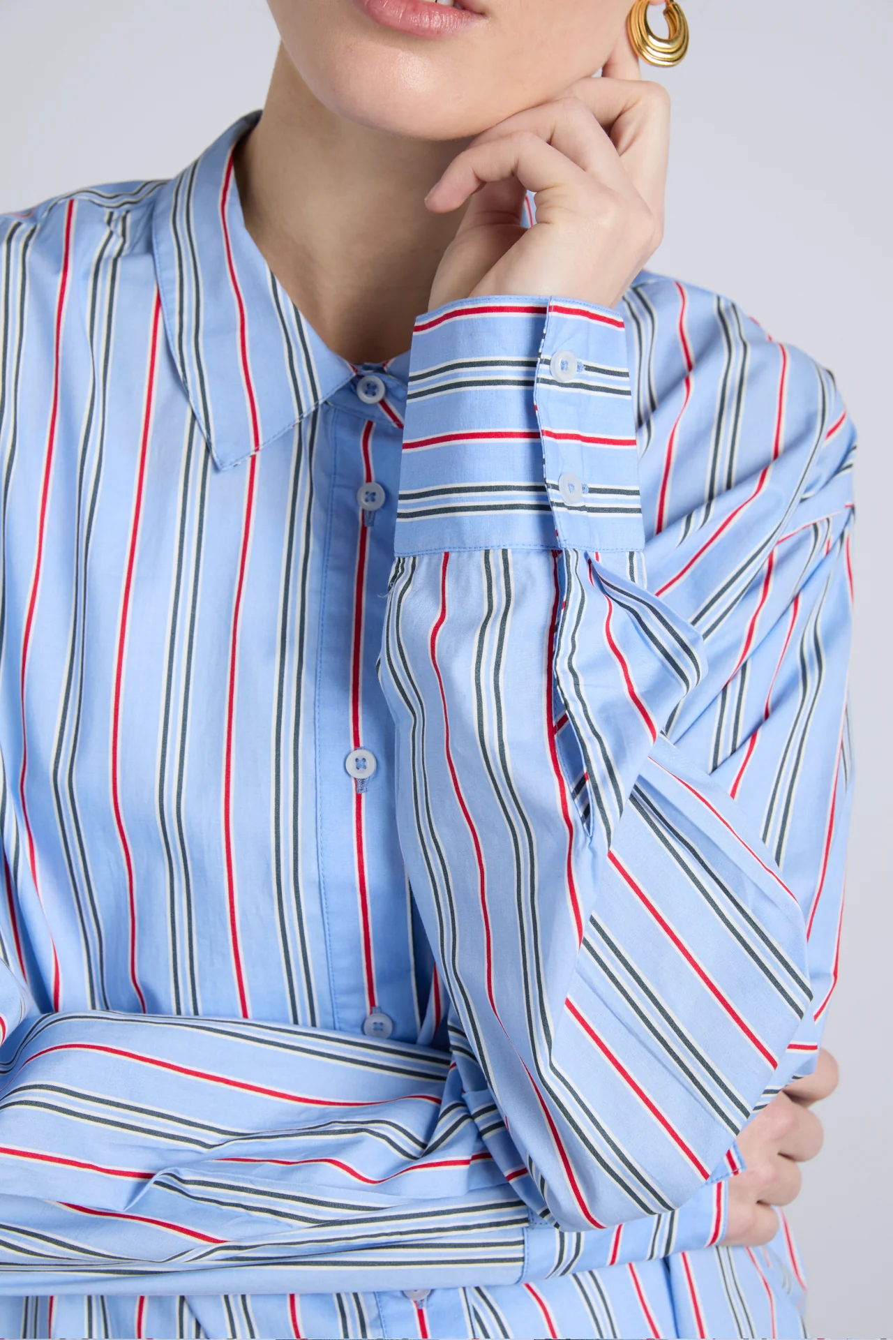 kendall ruffle shirt- bold blue stripe