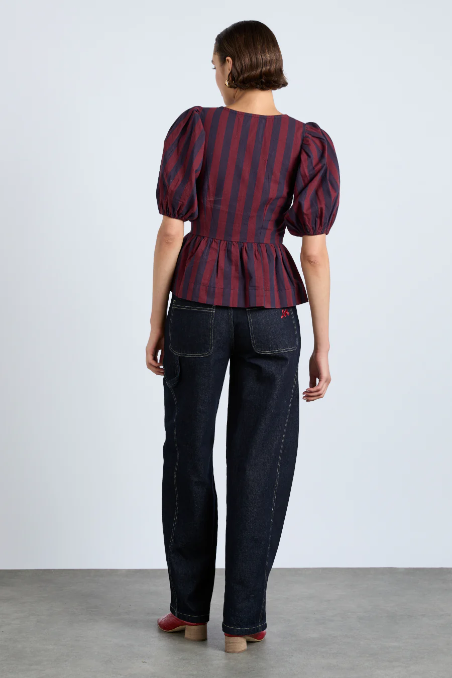 harriet blouse - burgundy and navy stripe