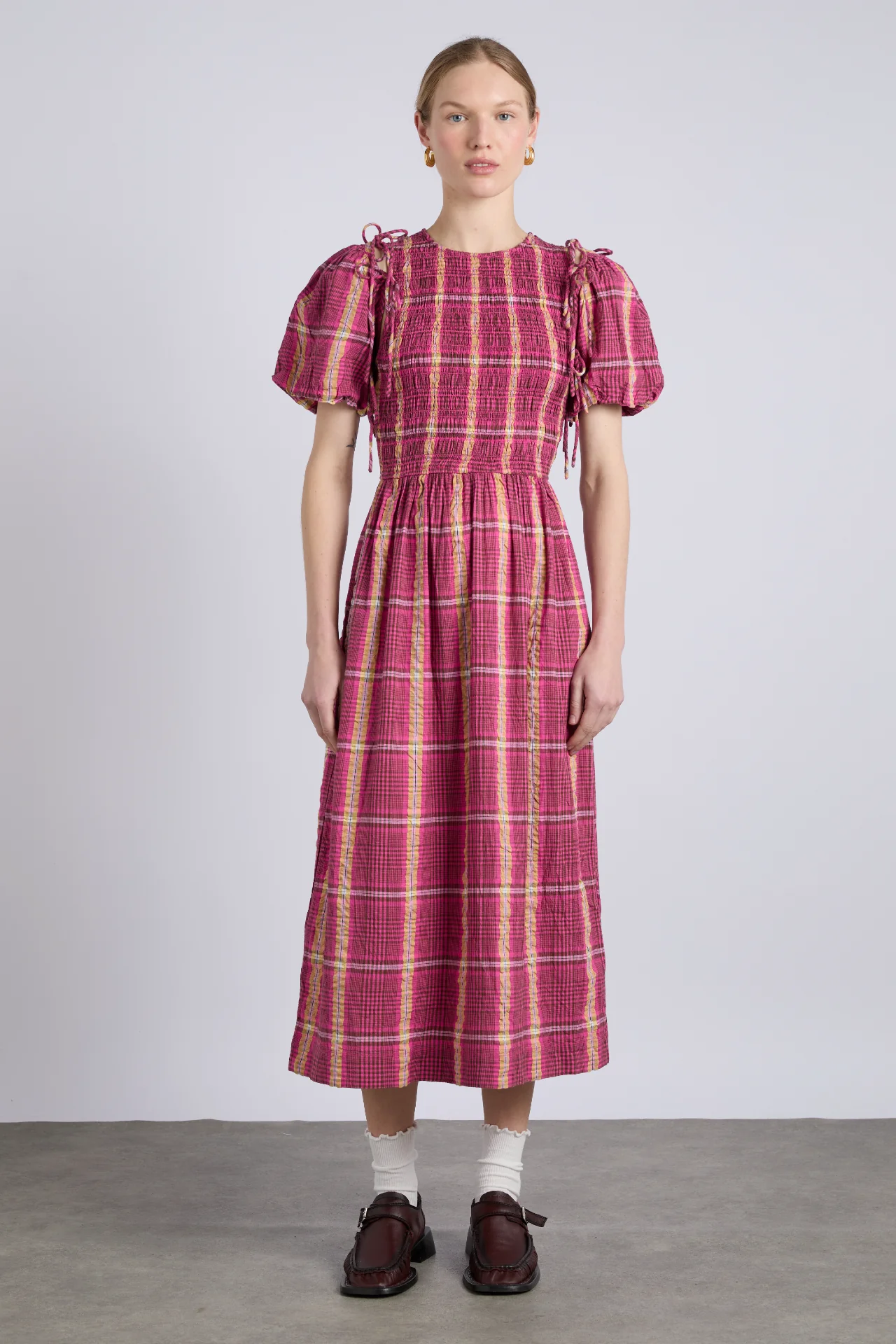 becca multi-way midi dress - pink/khaki/check