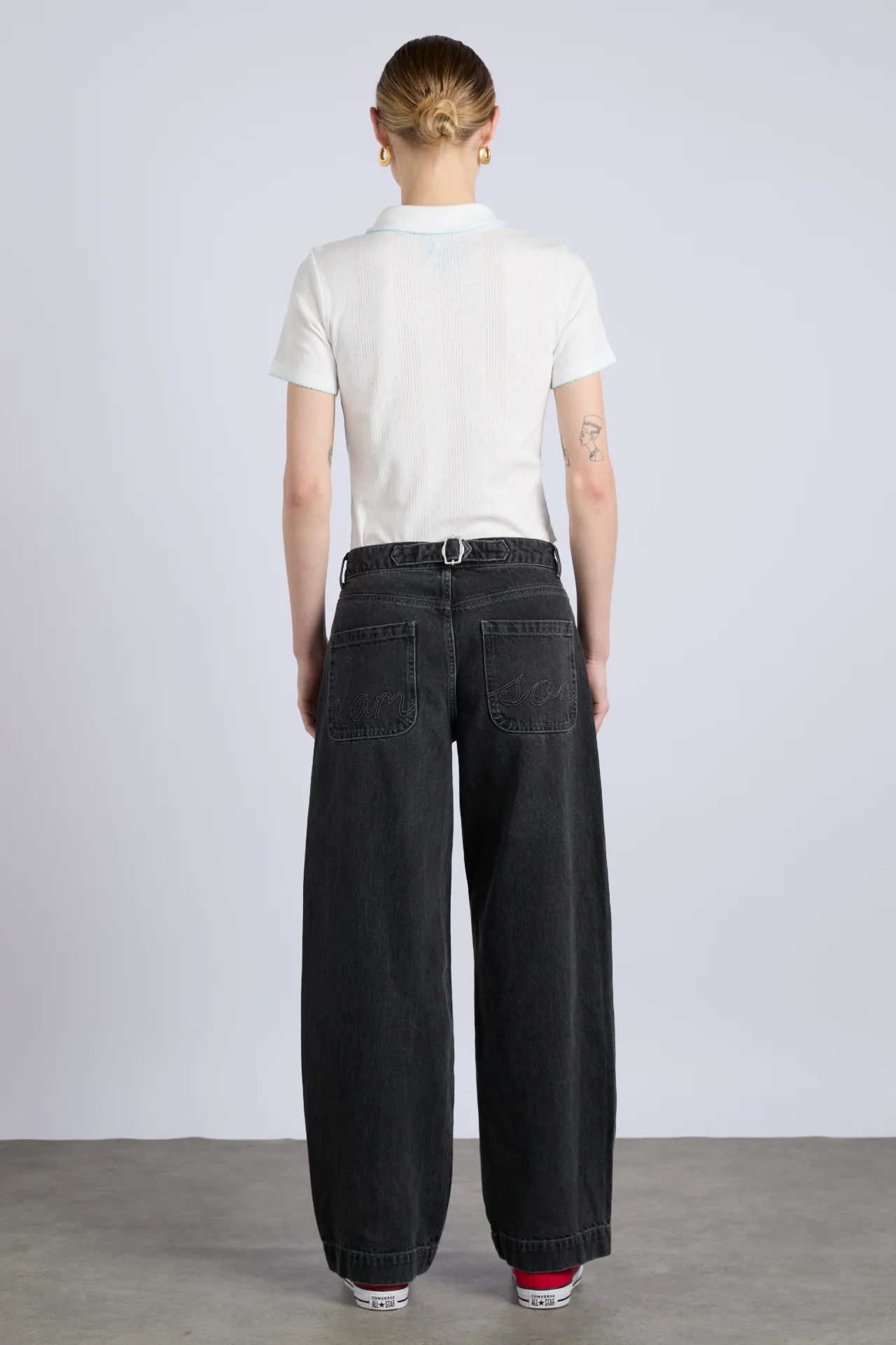 drew jeans- washed black broderie