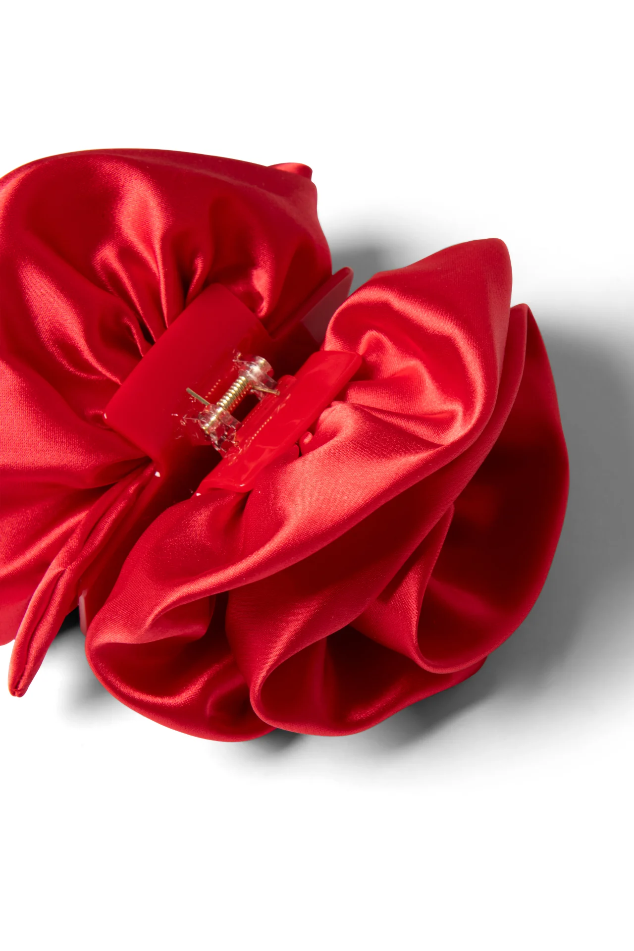 oversized satin rose hairclip in red