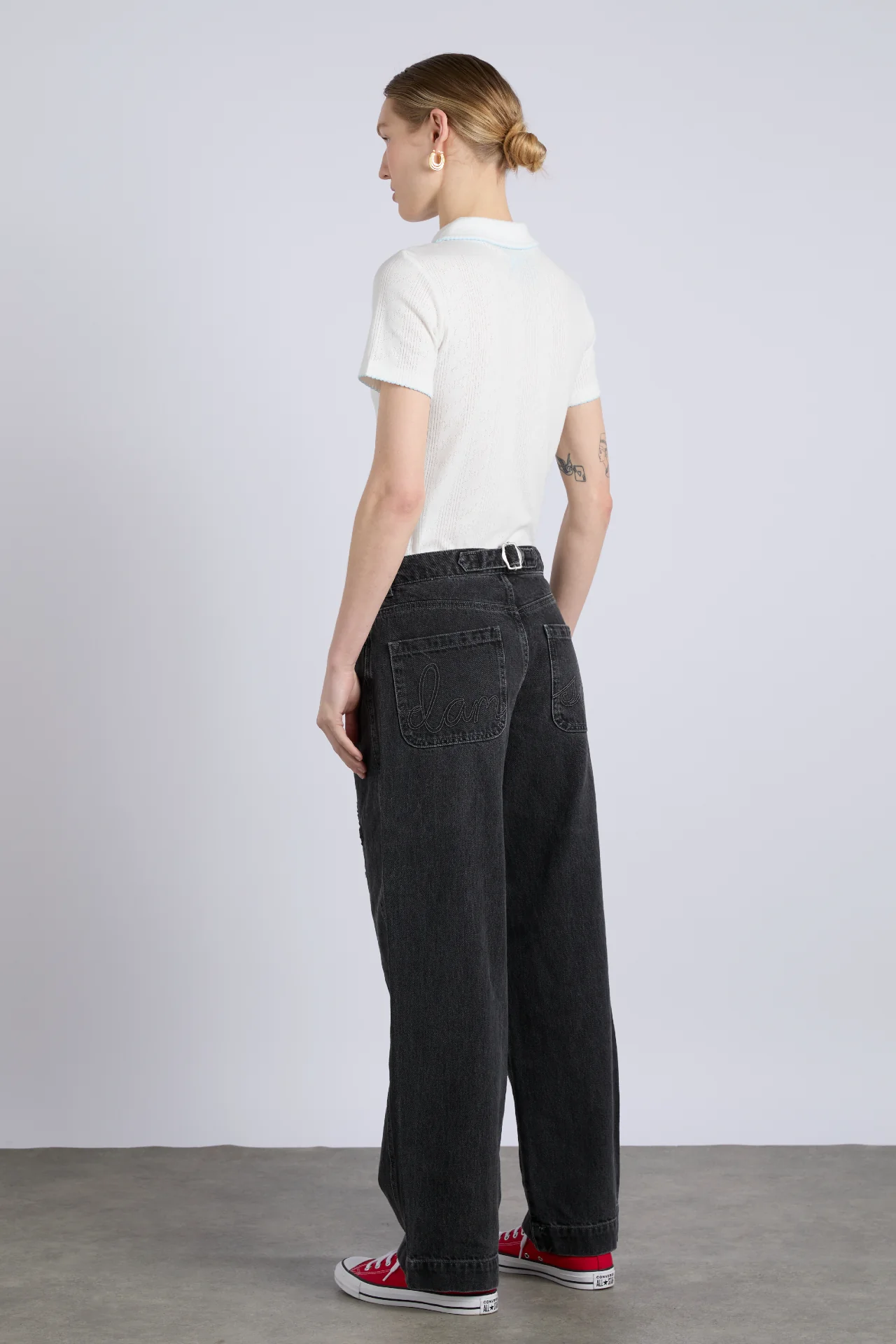 devon pointelle polo tee - white