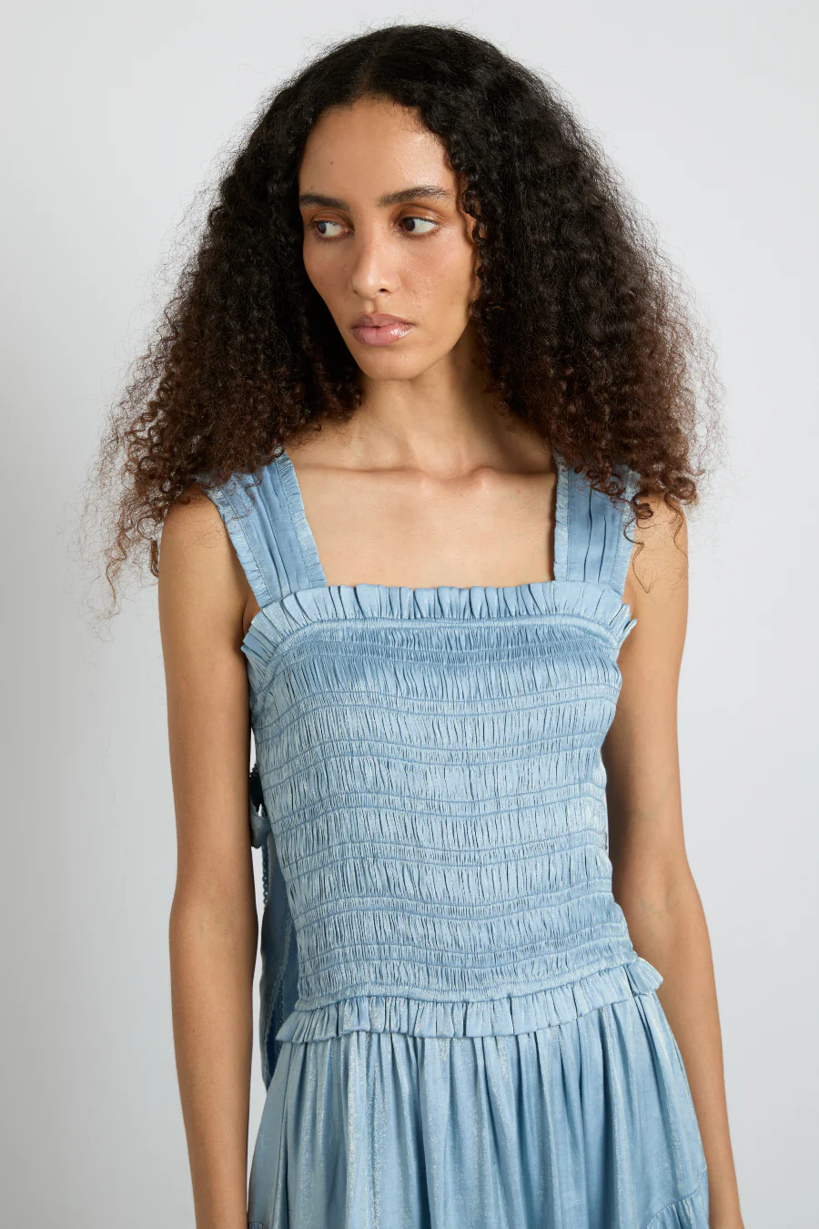 tish midi dress - blue glass satin