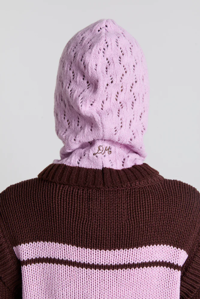 pointelle hood in pink & choc