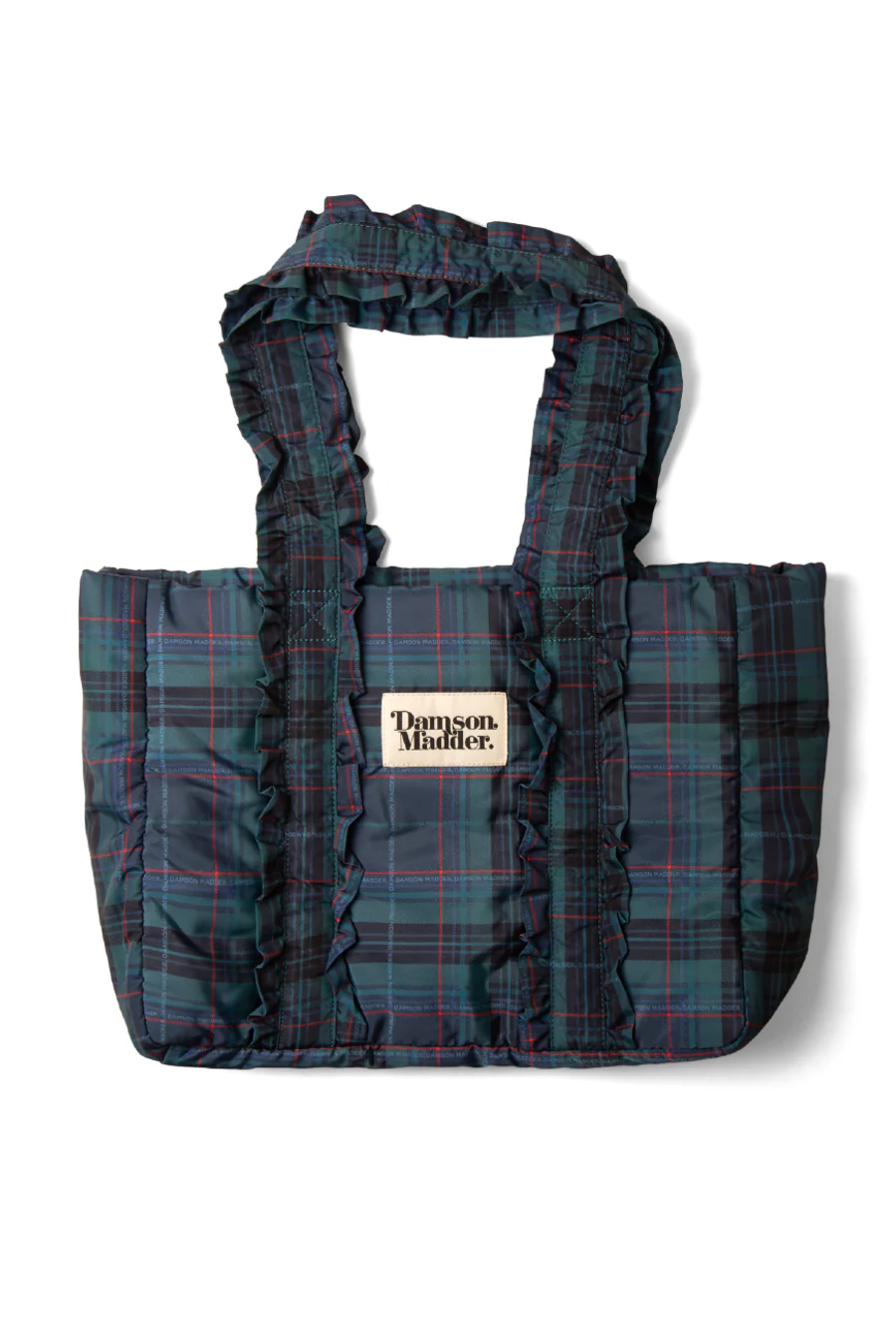 frill tote in green check