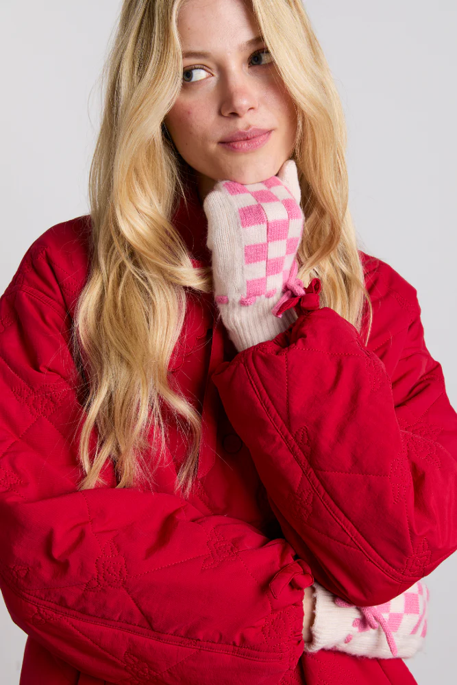 mittens in fluffy gingham