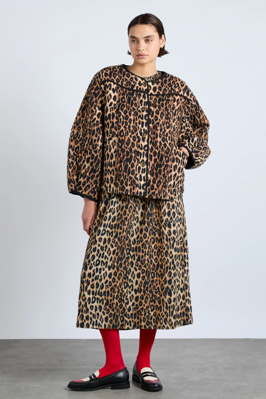 macy quilted jacket - leopard